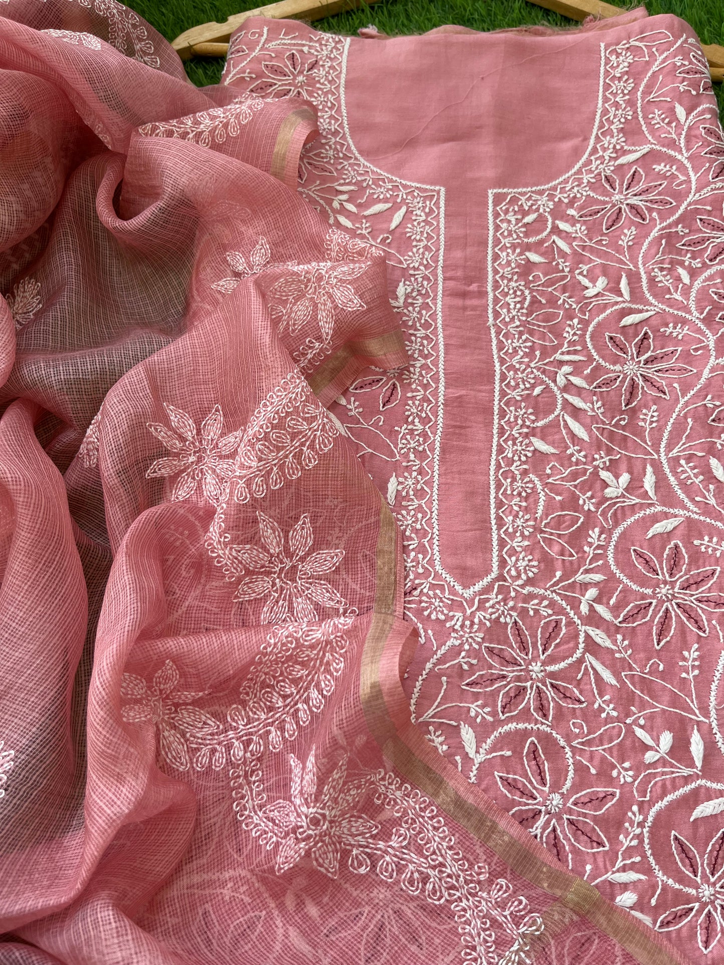 Chanderi Chikankari Kurta kota silk Dupatta