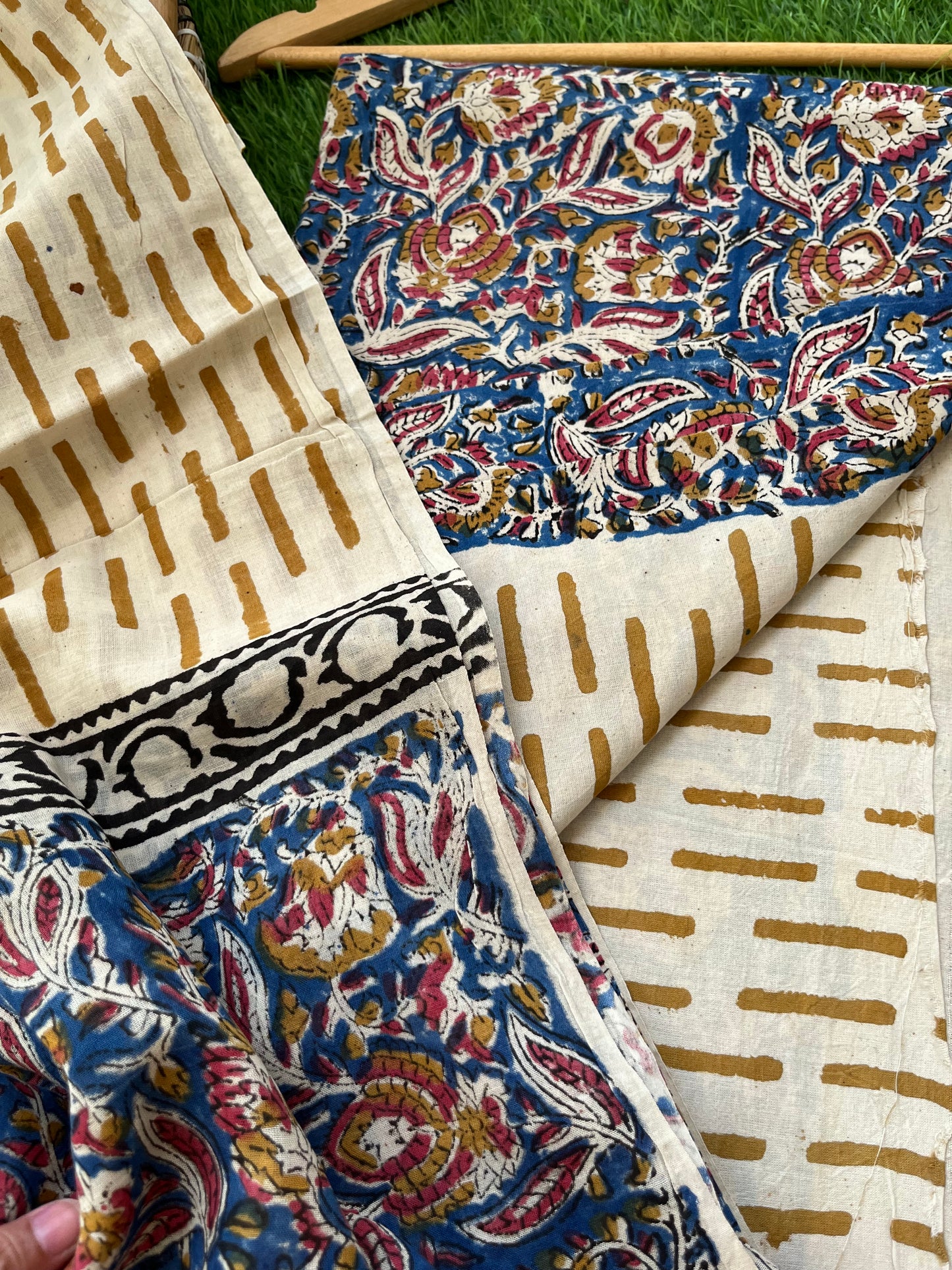 Cotton Kalamkari block print kurta bottom Dupatta
