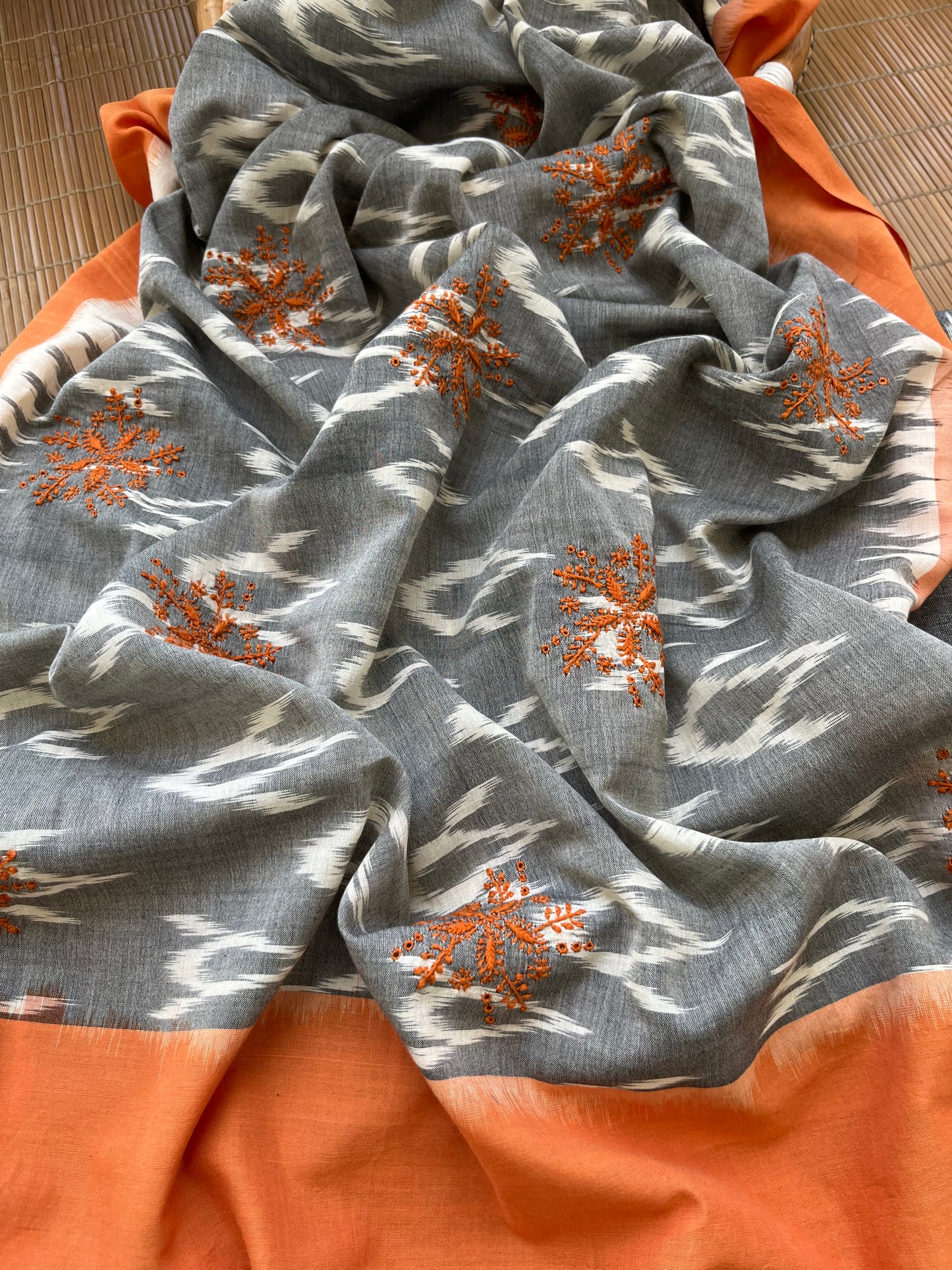 Double ikkat chikankari Dupatta