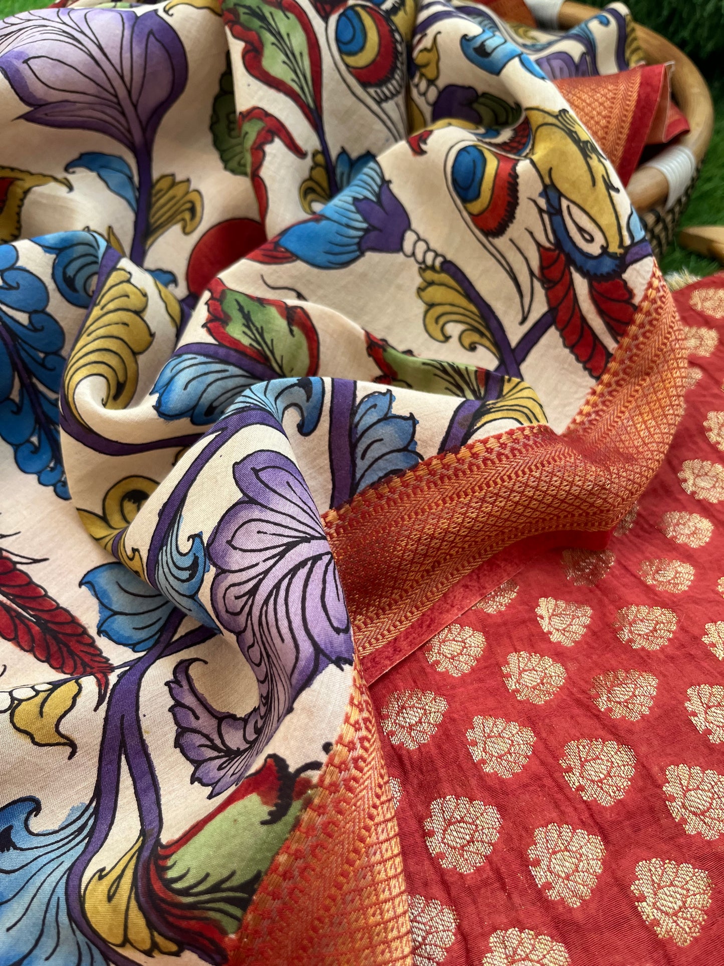 Kalamkari Dupatta with banarasi chanderi kurta glace cotton Bottom Fabric