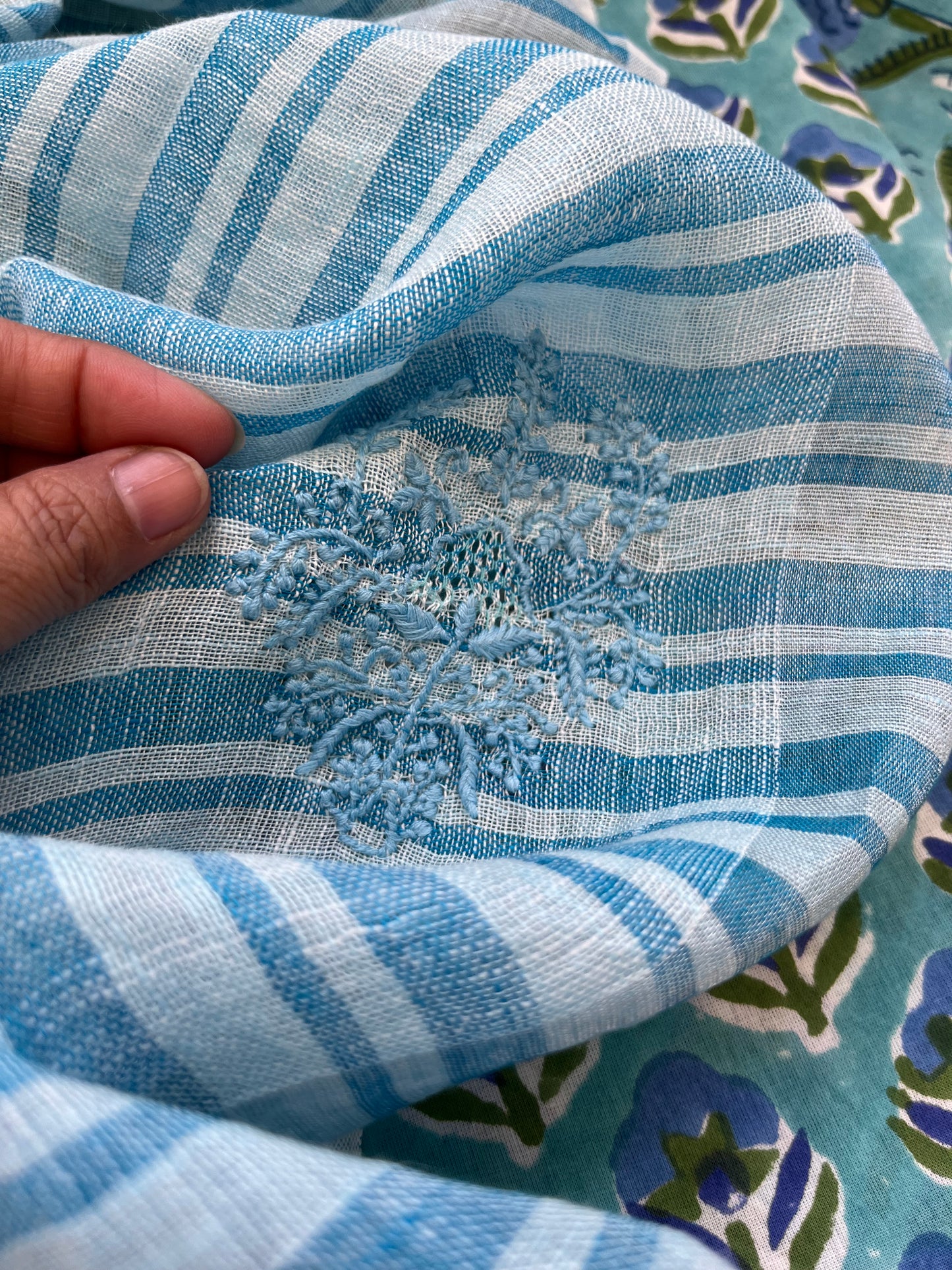 Cotton block print kurta bottom fabric chikan work dupatta