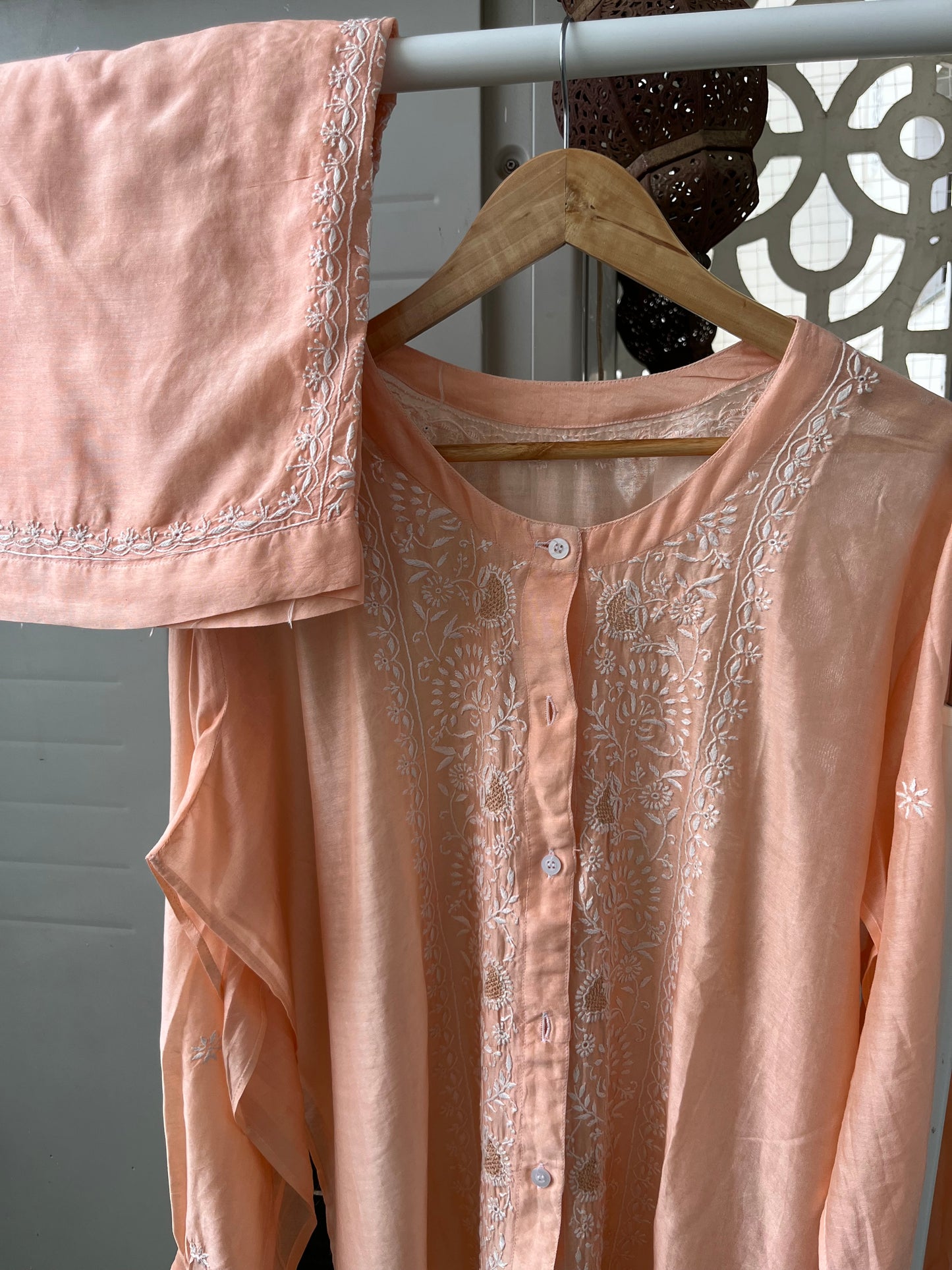Chanderi chikan shirt and a-bottom-coord set