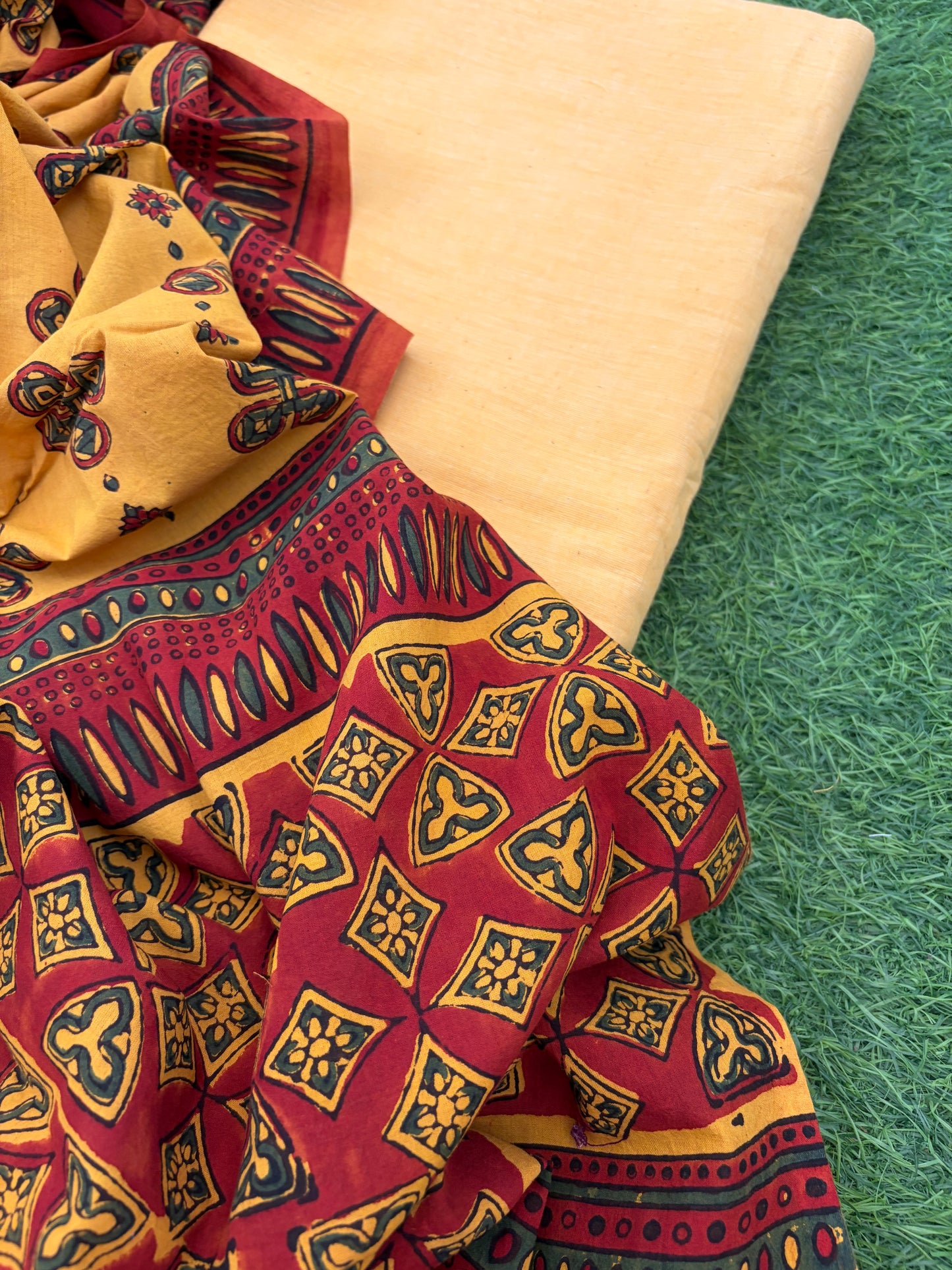 Khadi kurta Bottom and ajrakh dupatta