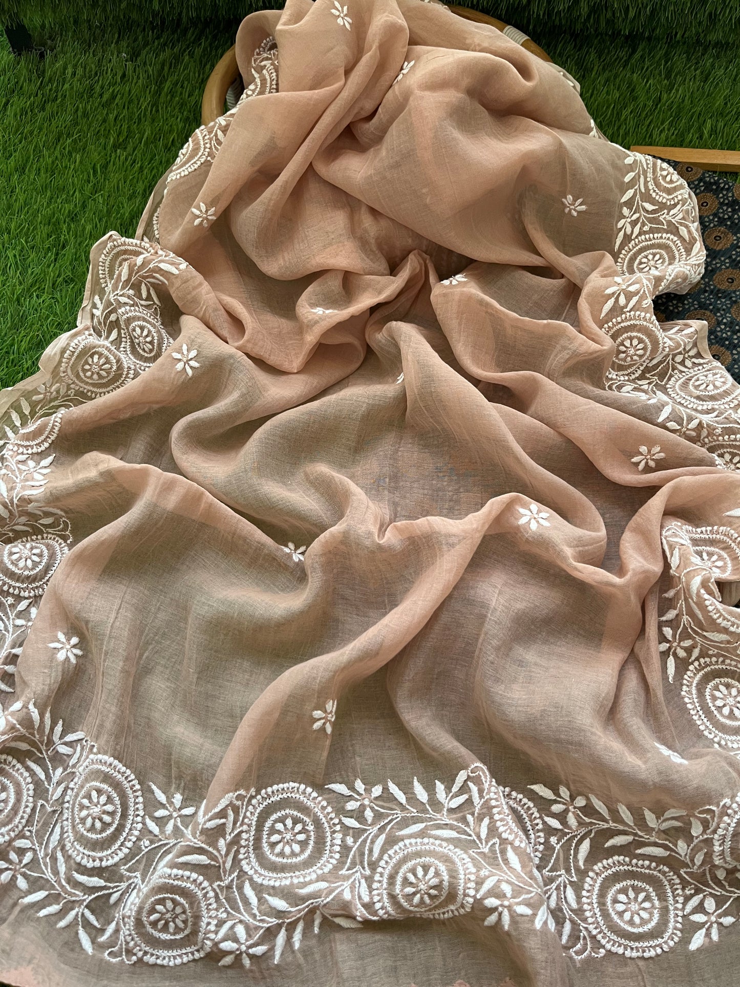 रोज़ाना :Chanderi Chikankari Dupatta with chanderi ajrakh print kurta Fabric