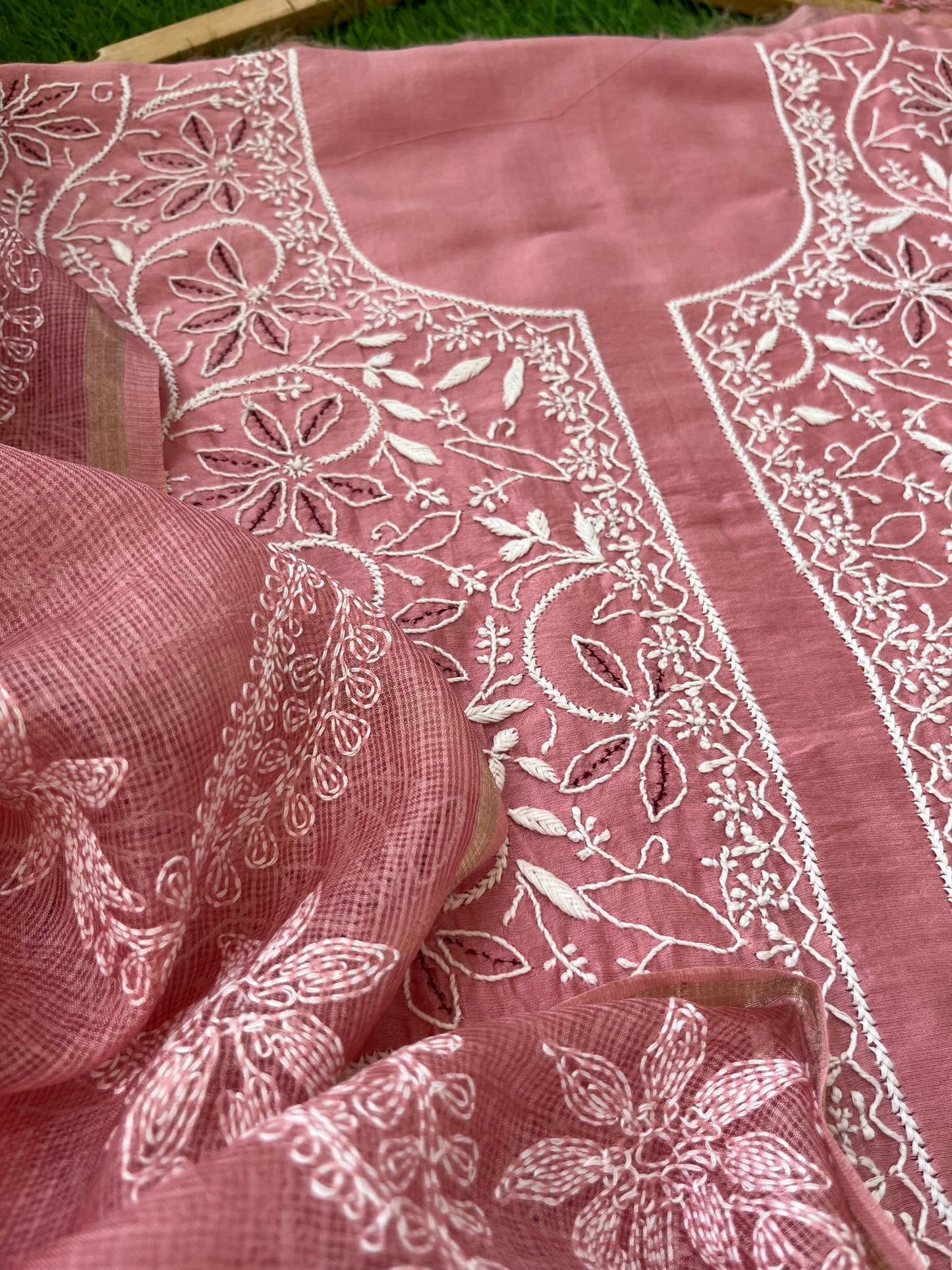 Chanderi Chikankari Kurta kota silk Dupatta