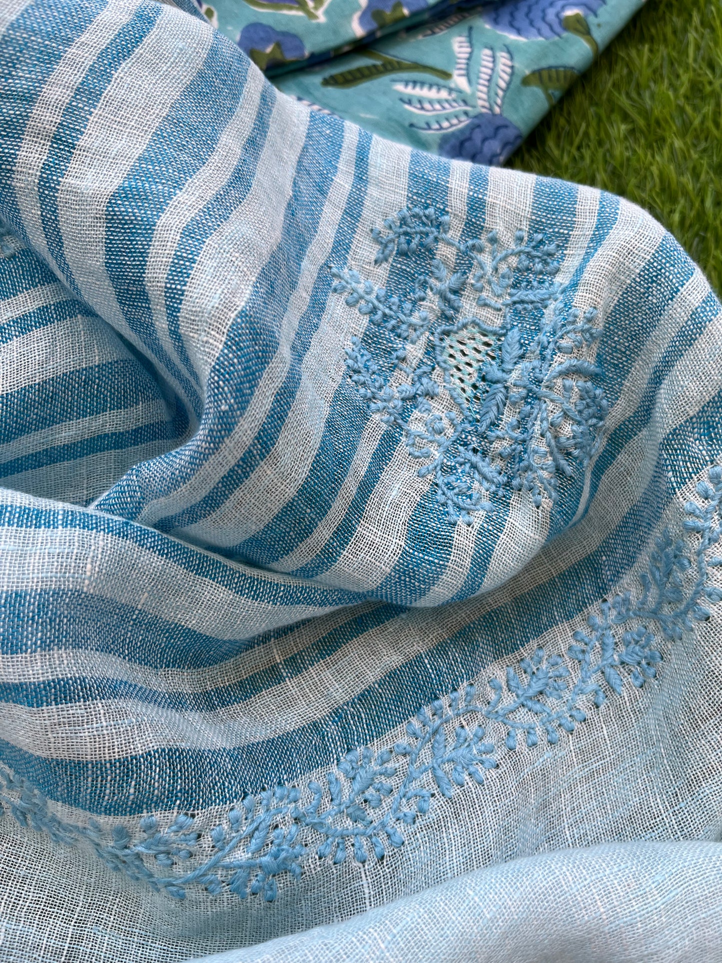 Cotton block print kurta bottom fabric chikan work dupatta