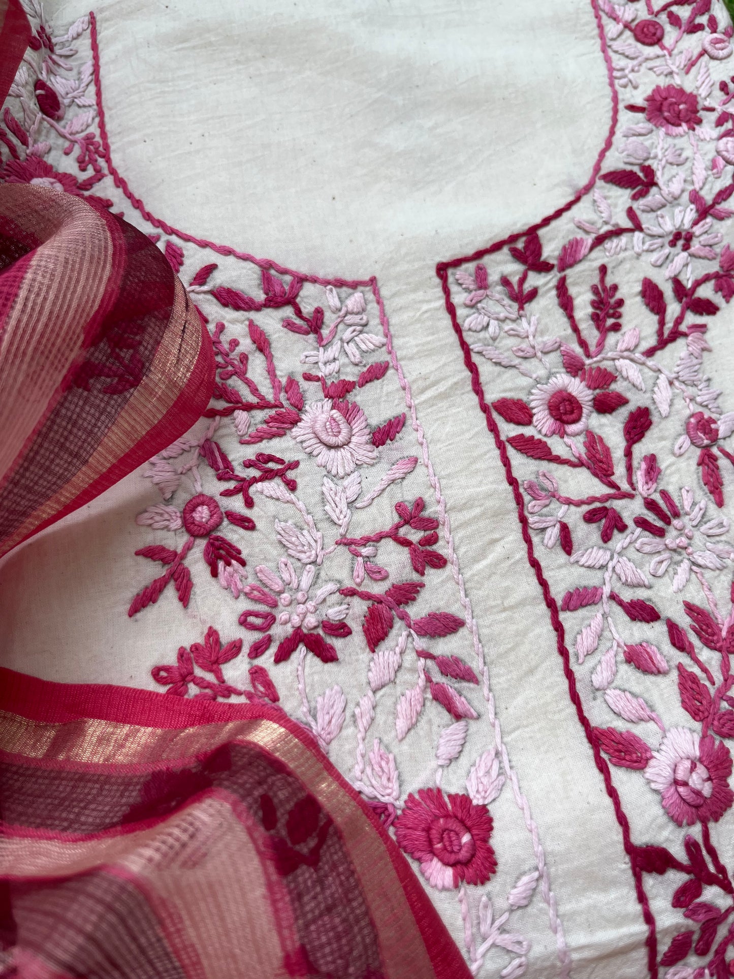 Knot work kurta block print dupatta