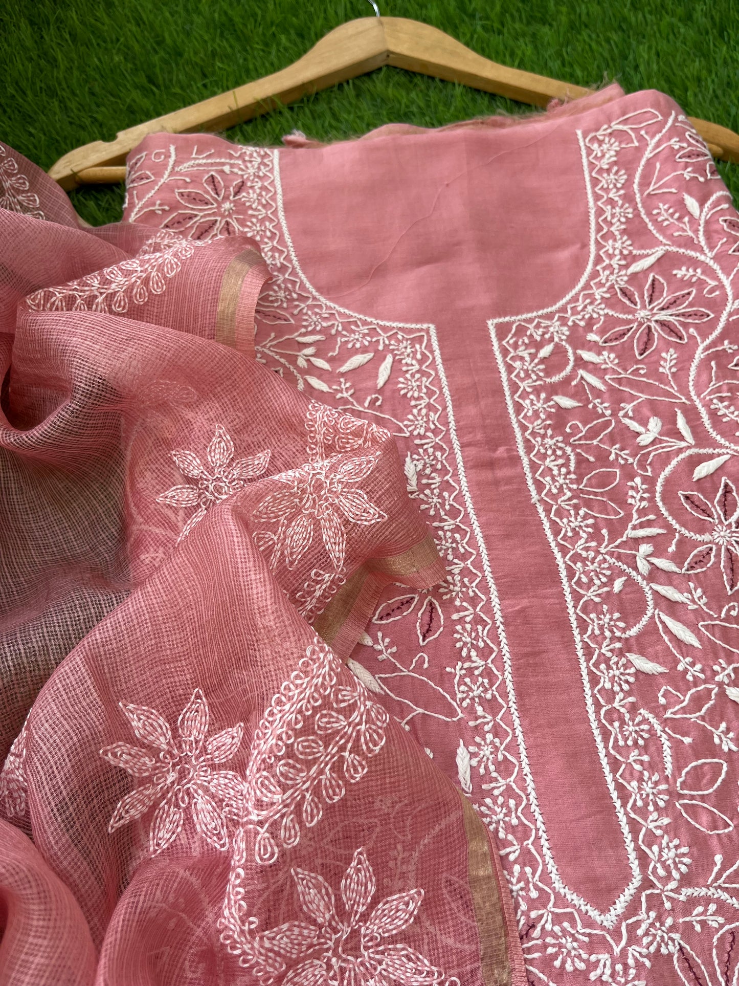 Chanderi Chikankari Kurta kota silk Dupatta
