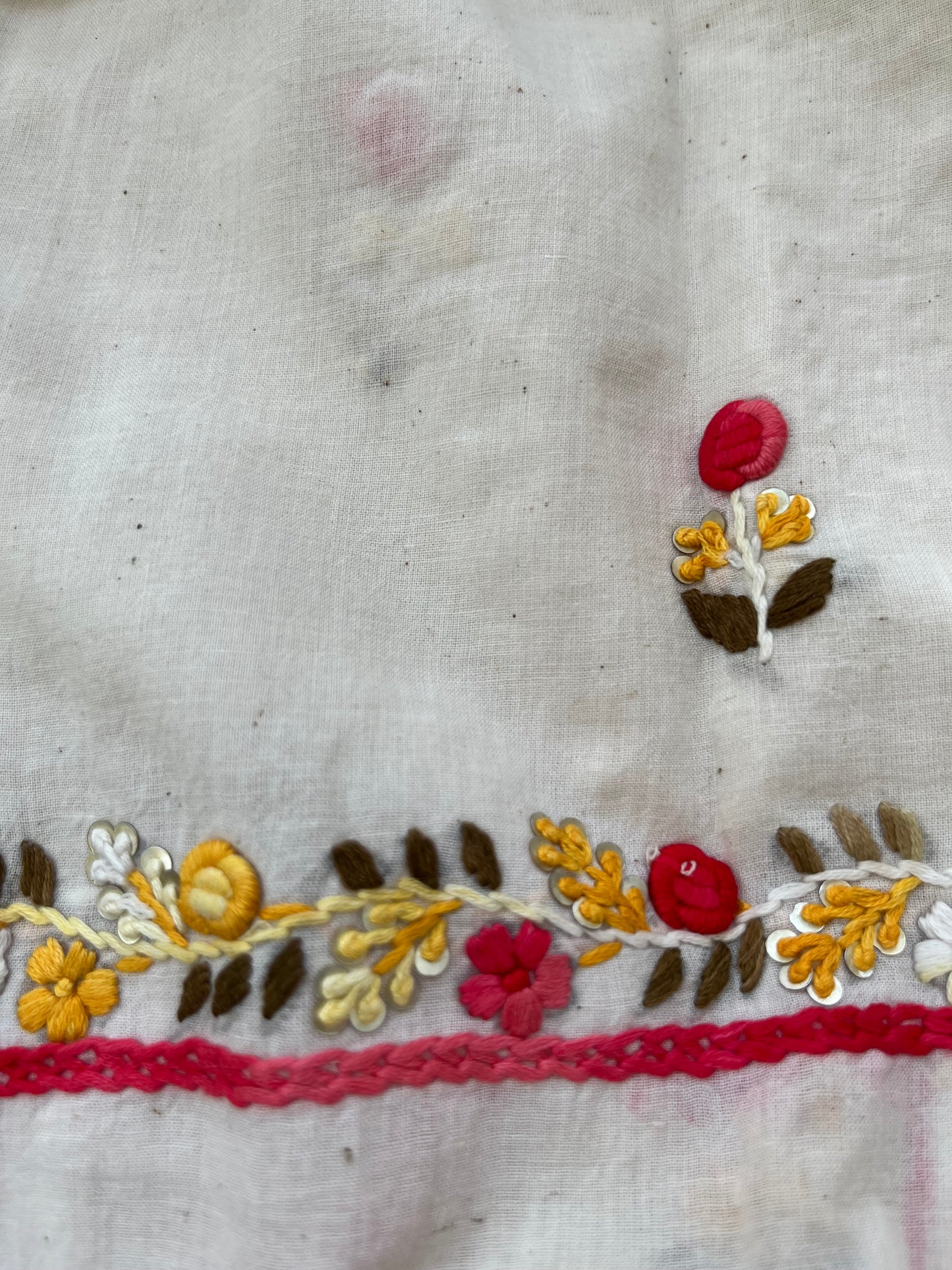 Handwoven Cotton knot work embroidered kurta dupatta and plain bottom fabric