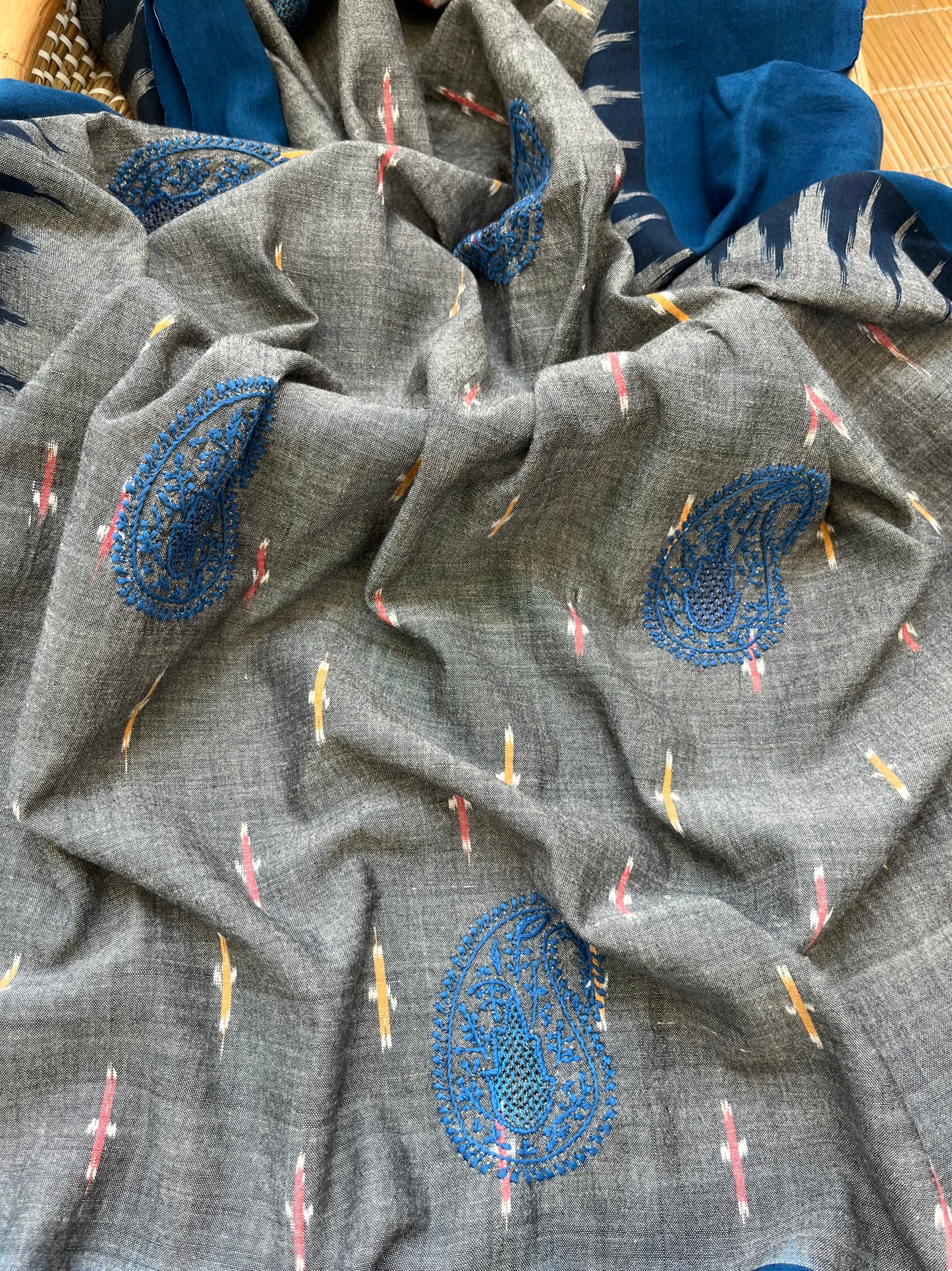 Double ikkat chikankari Dupatta