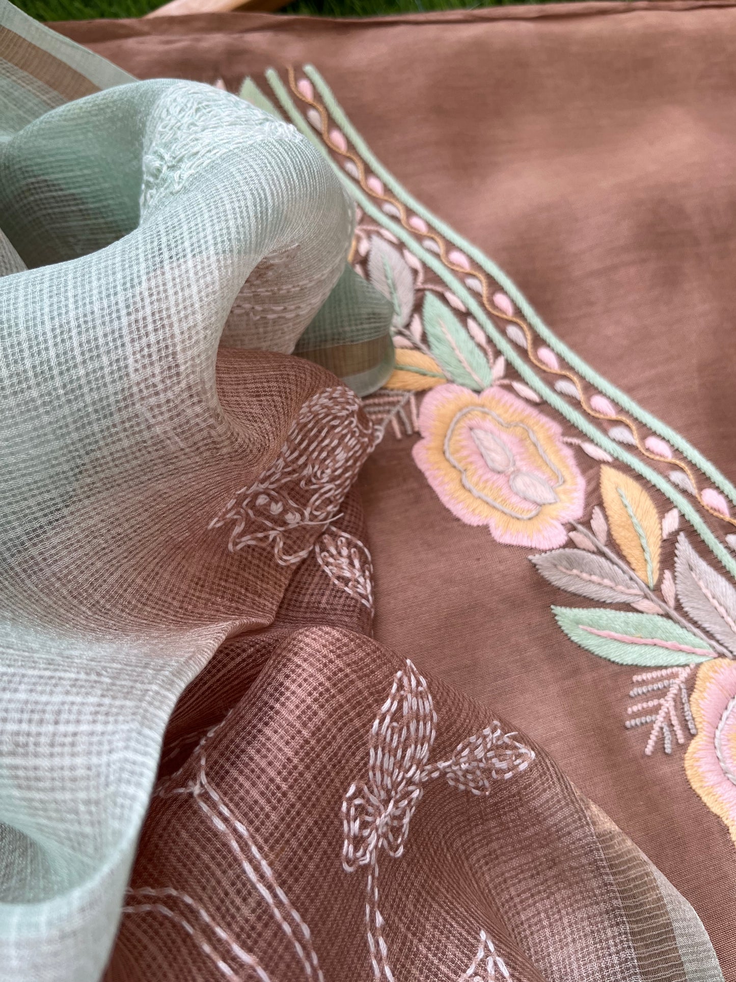 Hand embroidered chanderi kurta kota silk chikan work dupatta