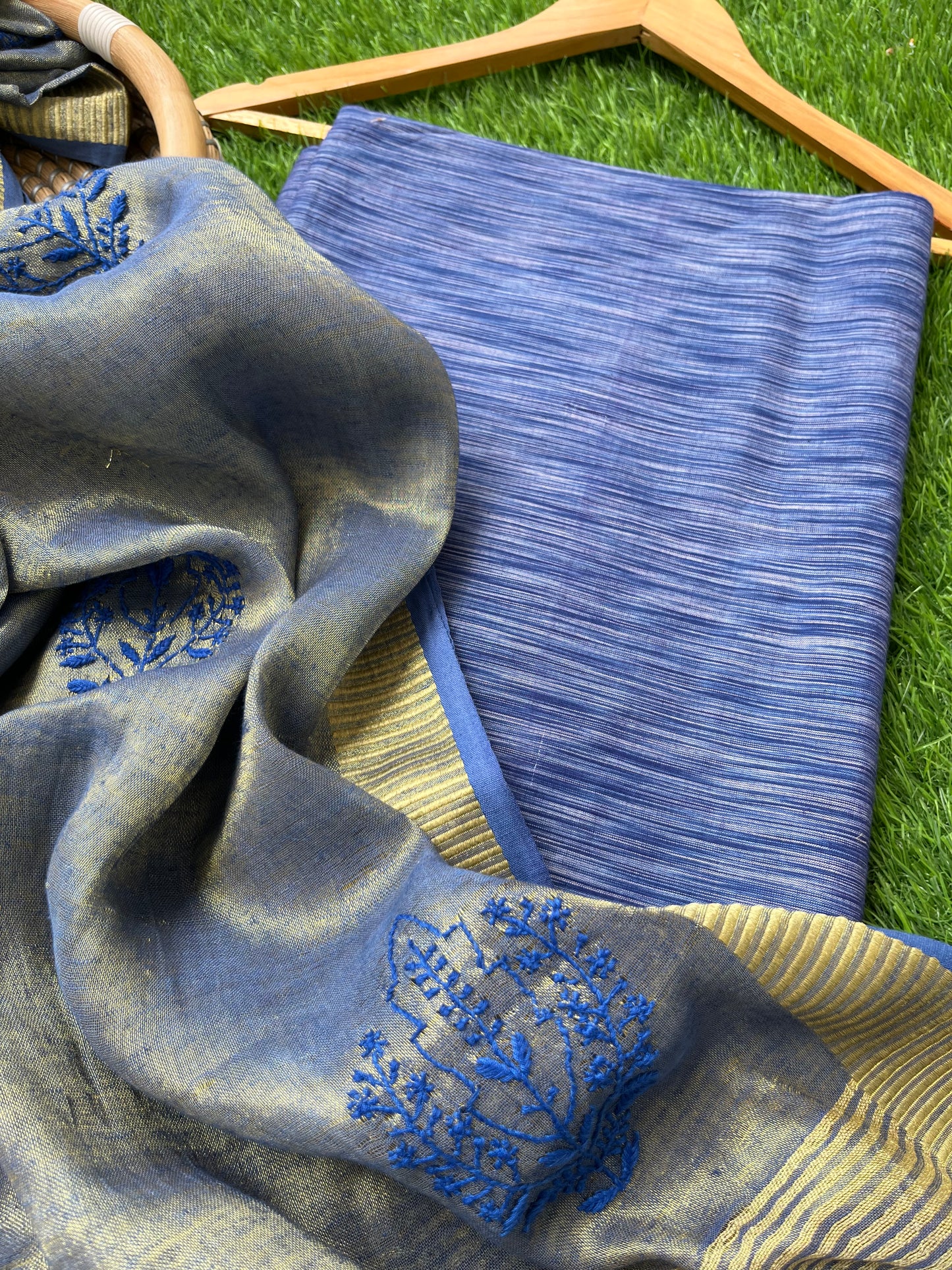 Cotton handloom kurta bottom fabric linen chikan work dupatta