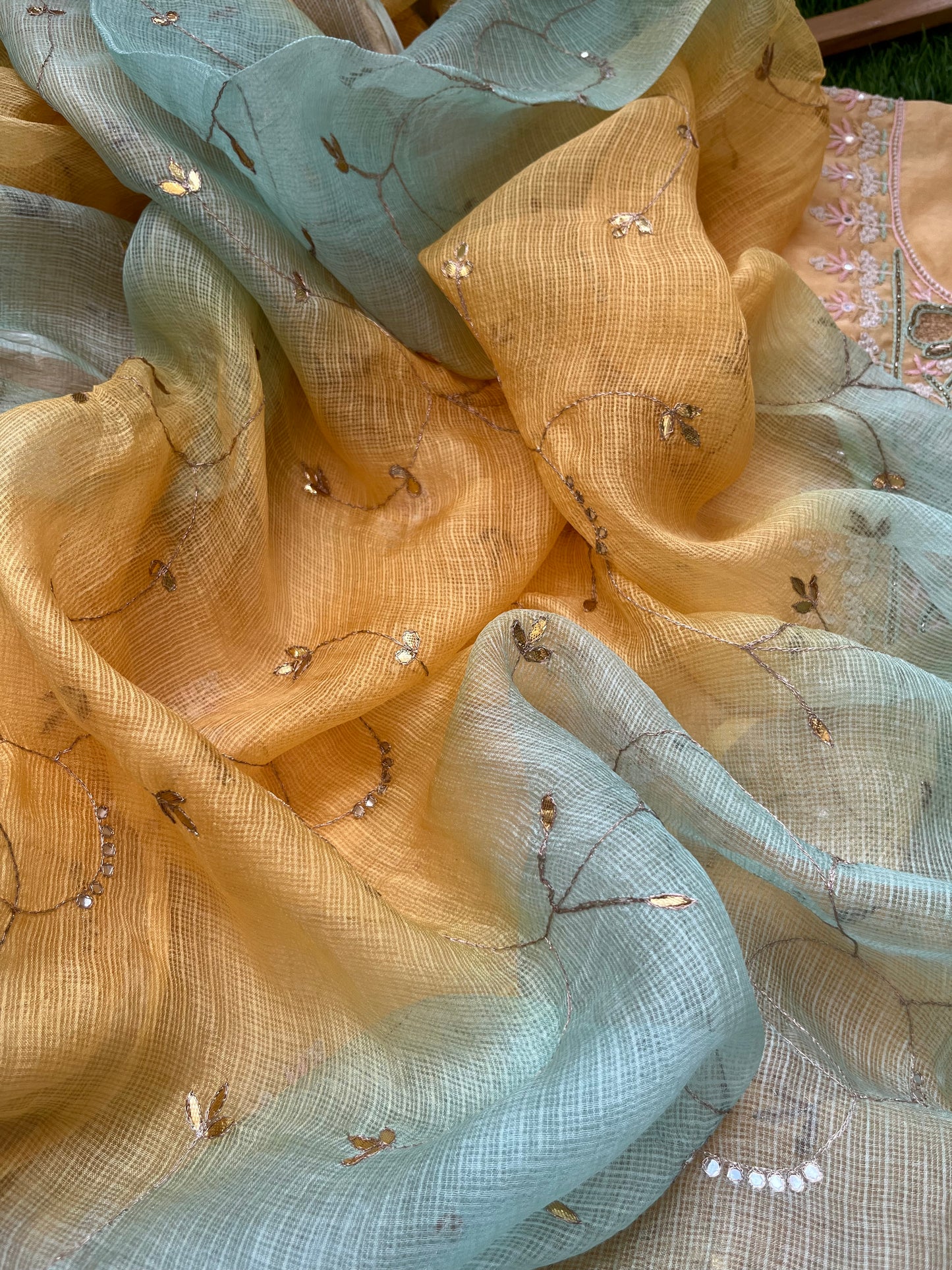 Hand embroidered chanderi kurta kota silk gota patti work dupatta