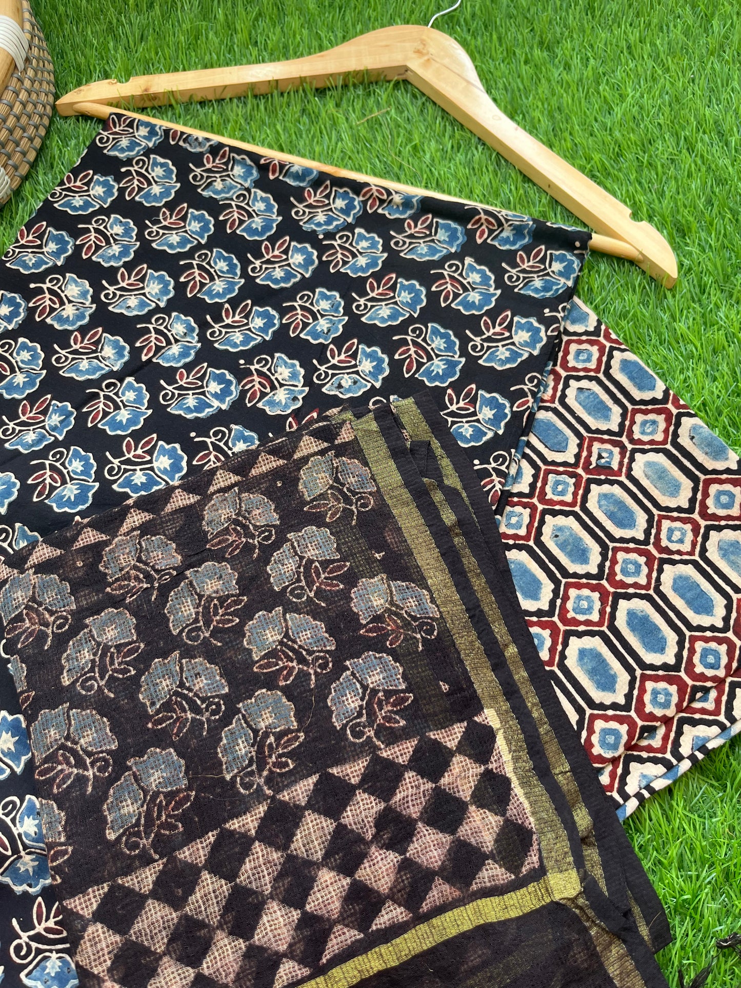 Ajrakh cotton Kurta bottom and kota doria dupatta