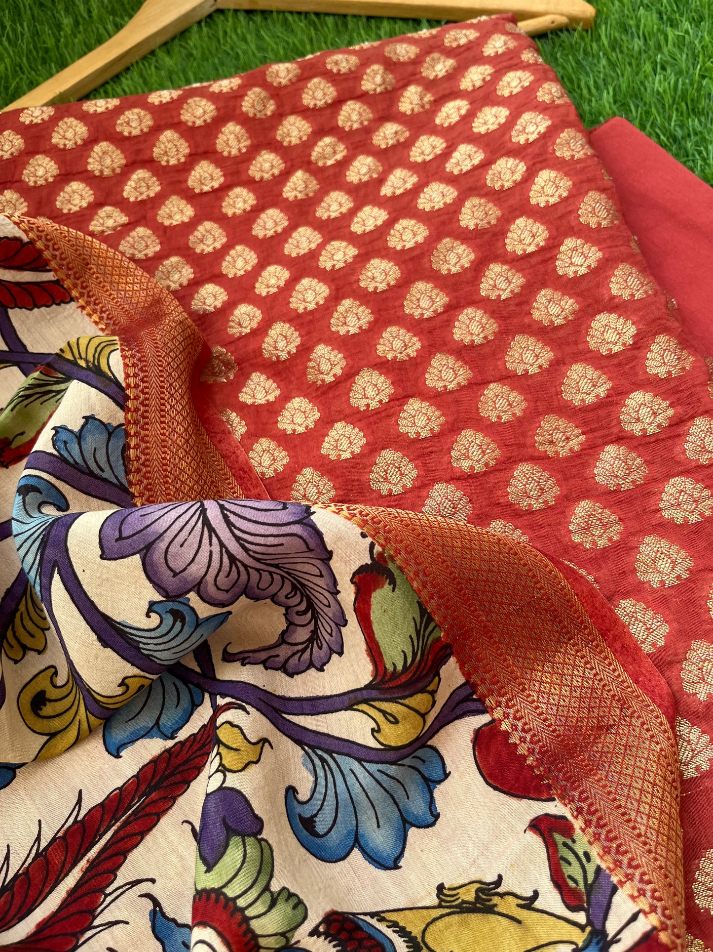 Kalamkari Dupatta with banarasi chanderi kurta glace cotton Bottom Fabric