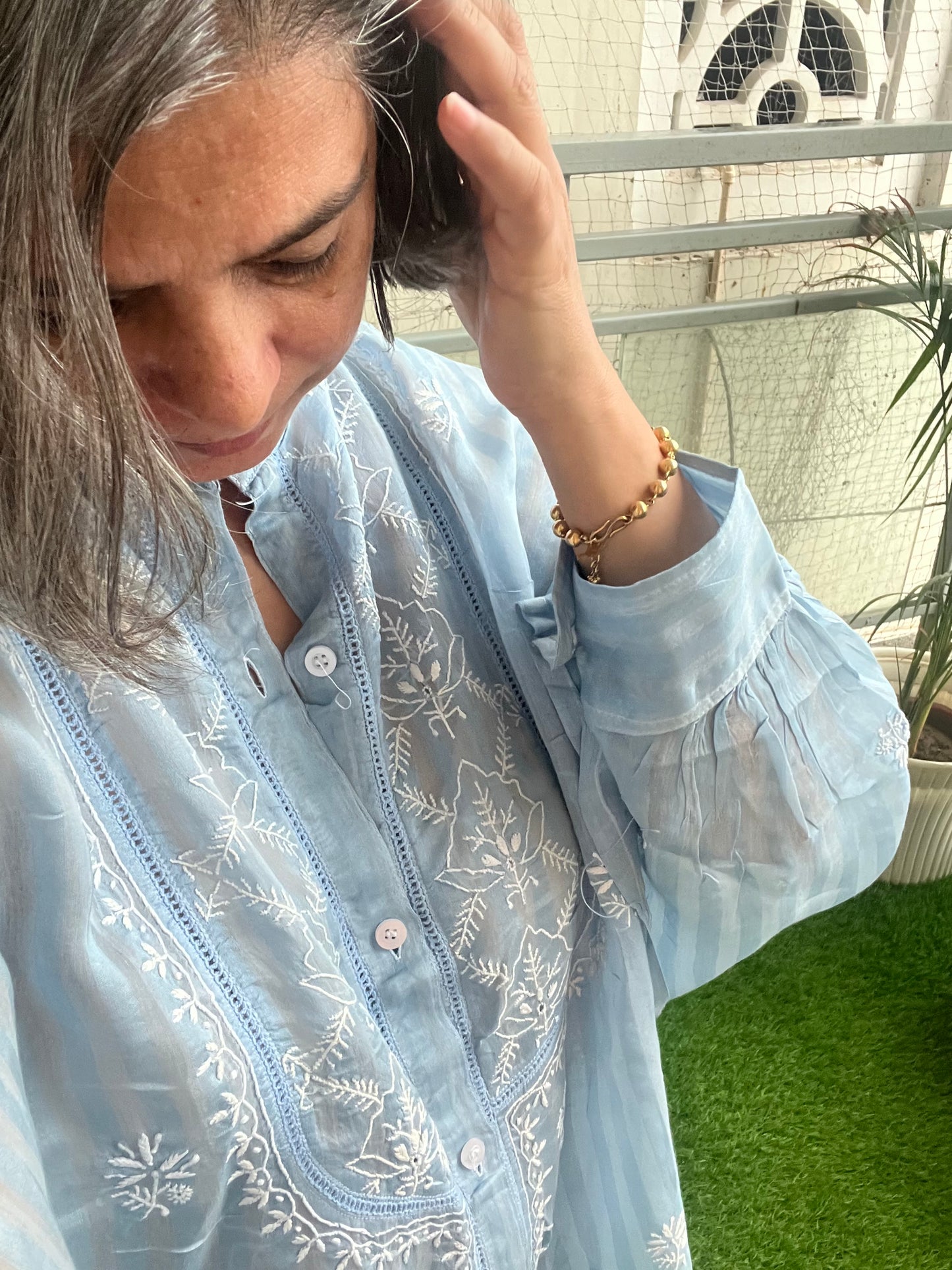 Chanderi chikan shirt and a-bottom-coord set
