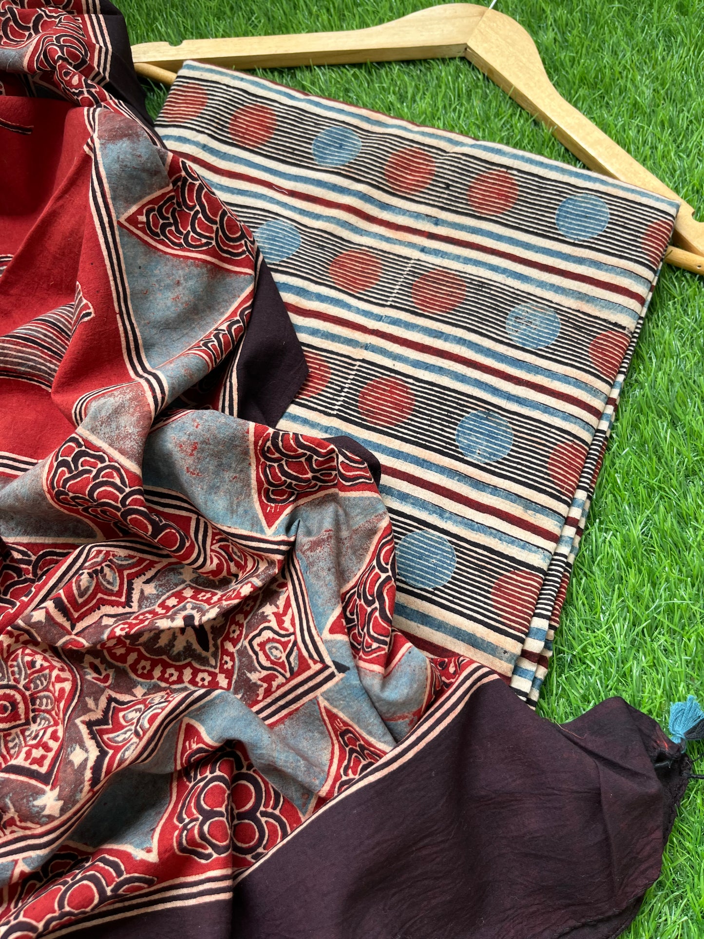 Ajrakh cotton Kurta bottom and dupatta