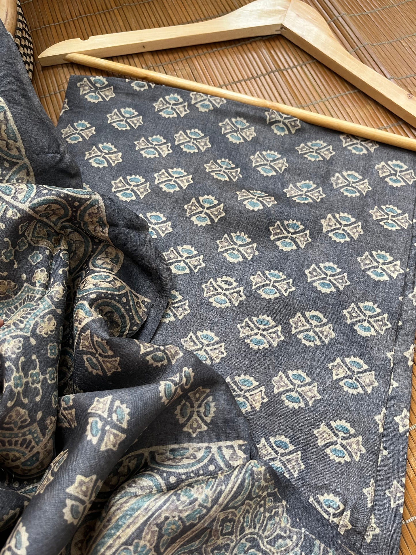 Tussar silk Ajrakh Kurta and dupatta