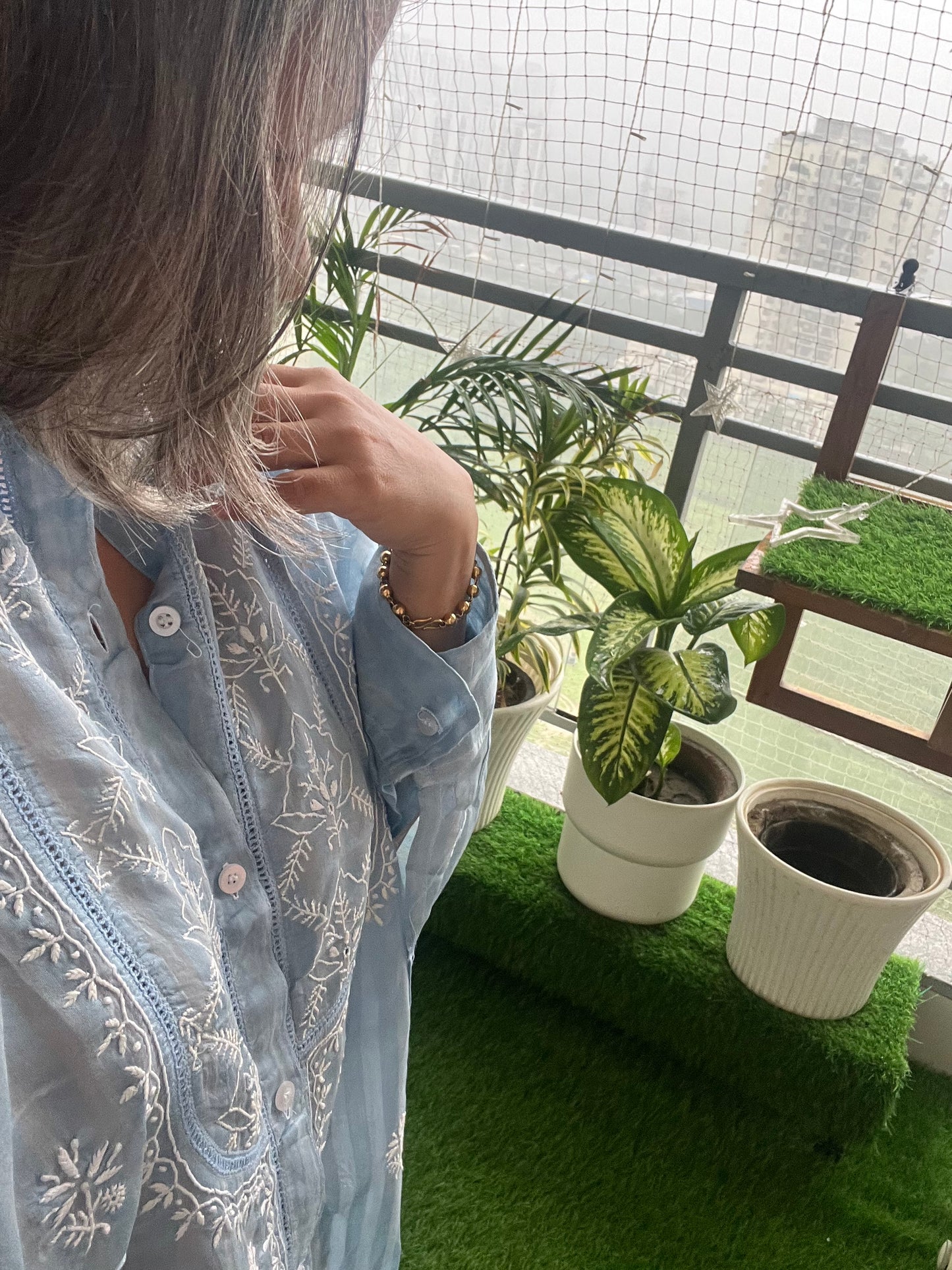 Chanderi chikan shirt and a-bottom-coord set