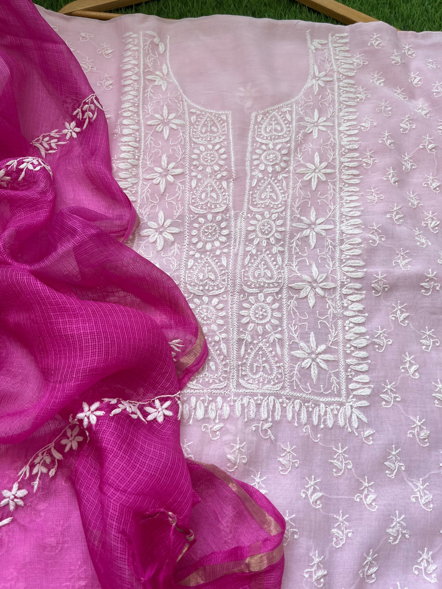 Chanderi Chikankari Kurta kota silk Dupatta