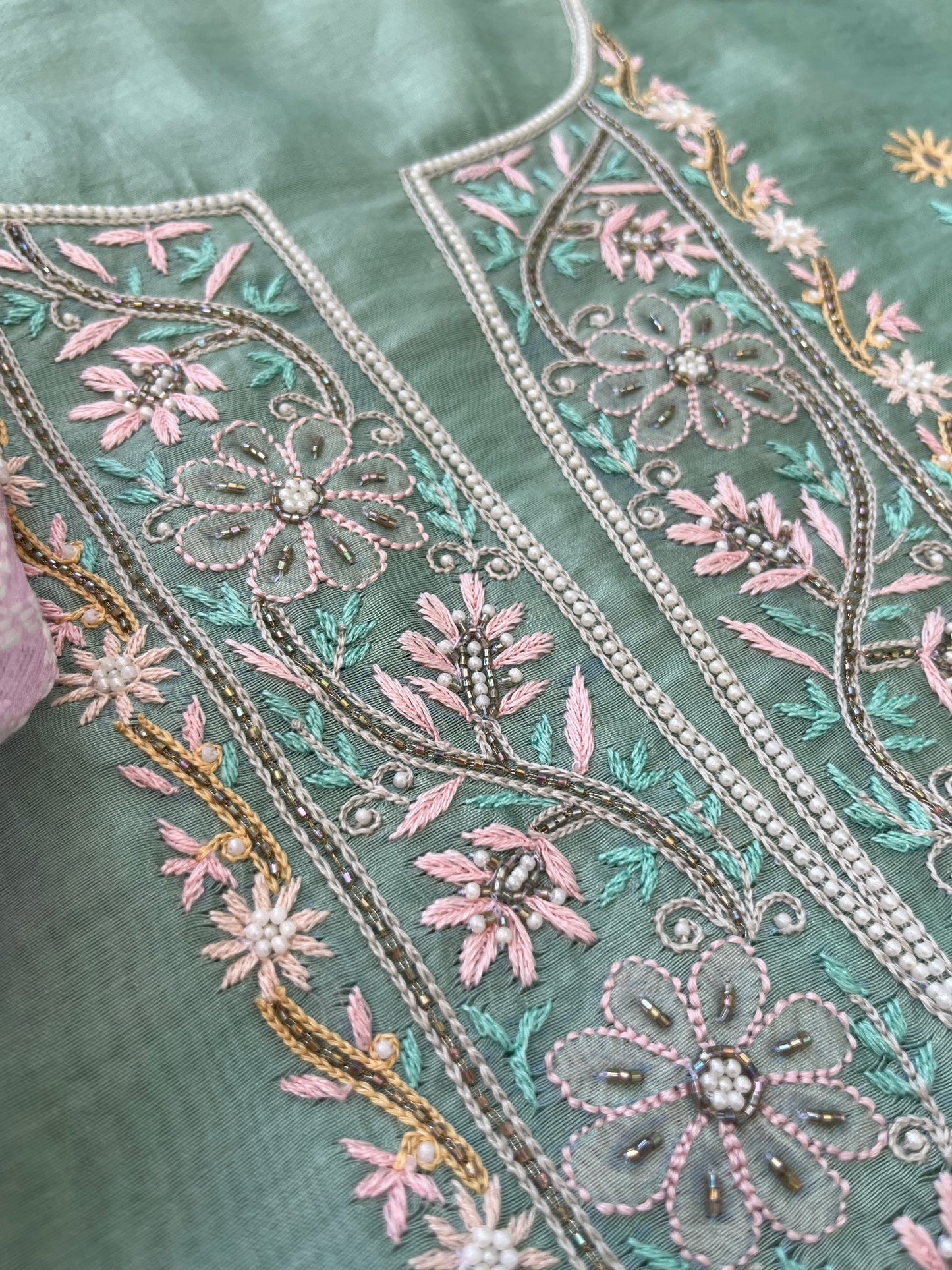 Hand embroidered chanderi kurta kota silk chikan work dupatta