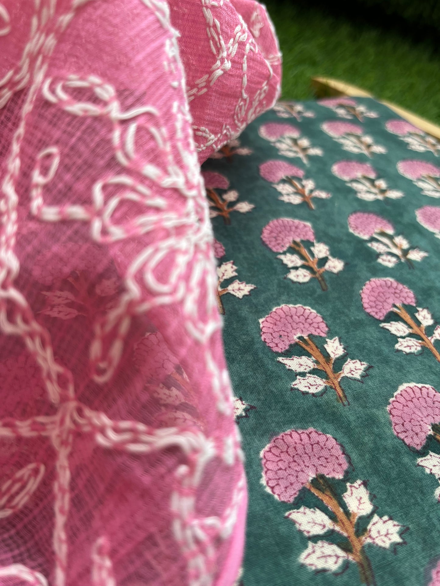 Kota Chikankari Dupatta with print kurta bottom Fabric