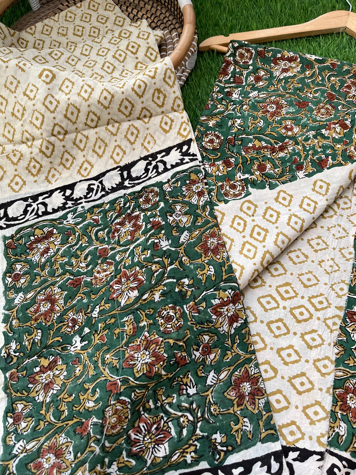 Cotton Kalamkari block print kurta bottom Dupatta