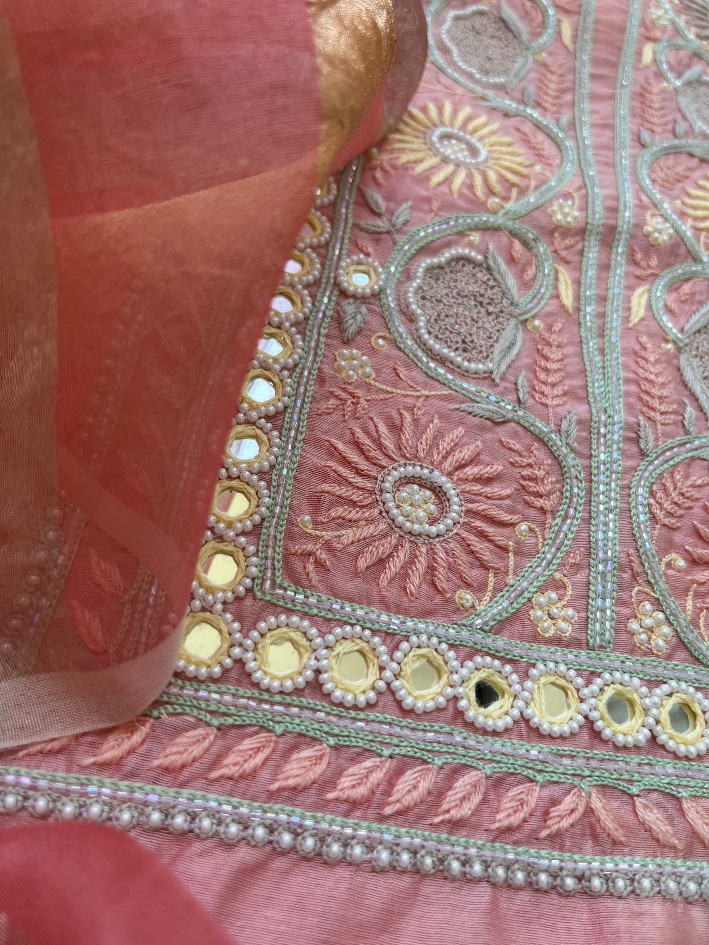 त्योहार :organza Dupatta with chanderi hand embroidered kurta bottom Fabric