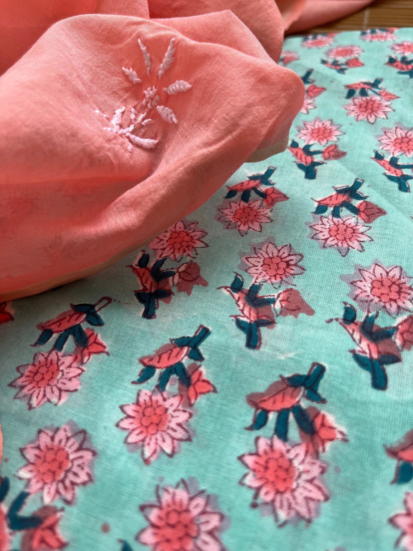 Chanderi Chikankari Dupatta with print kurta bottom Fabric