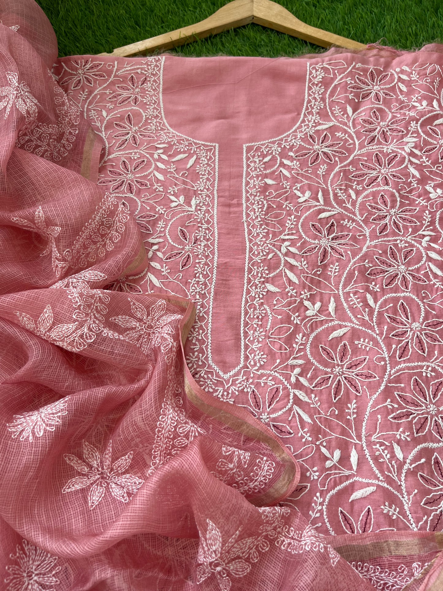 Chanderi Chikankari Kurta kota silk Dupatta