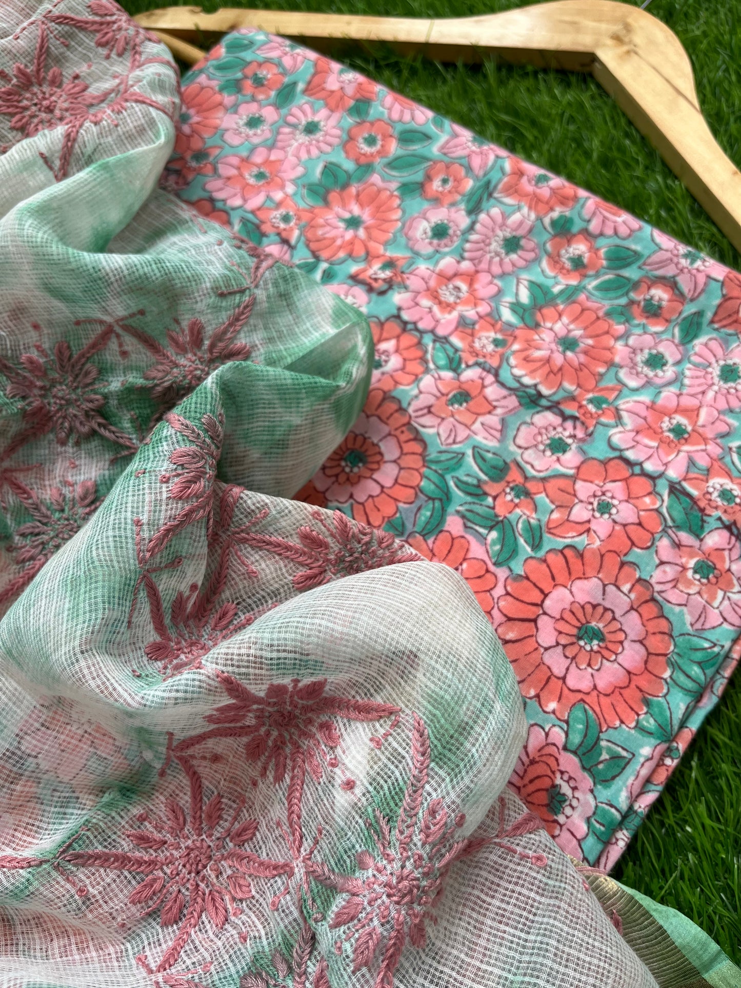 Kota Chikankari Dupatta with print kurta bottom Fabric