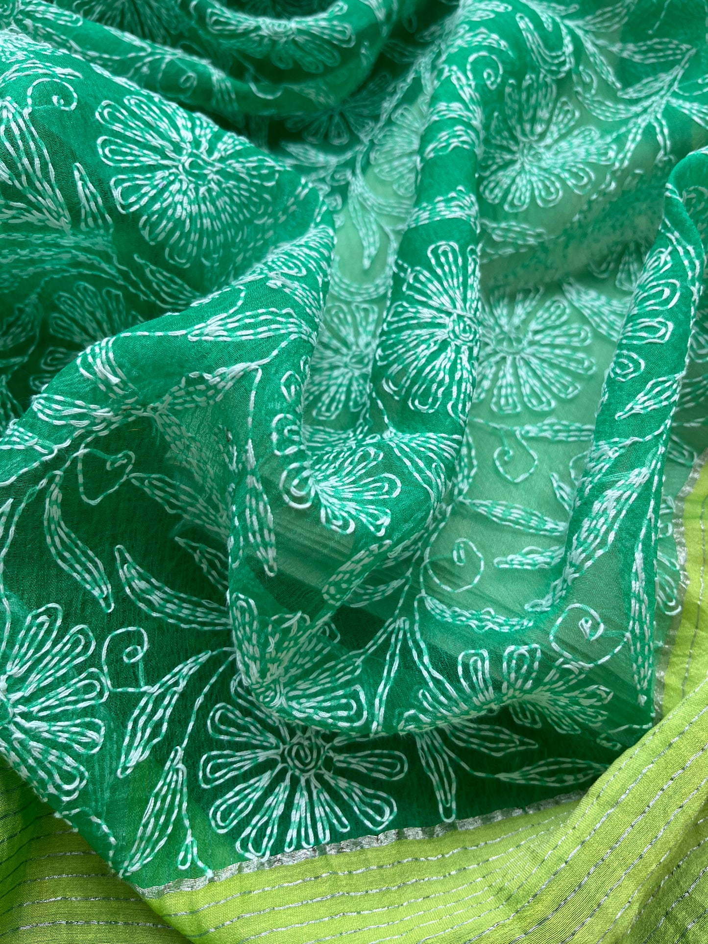 त्योहार - munga silk kurta bottom fabric organza chikan work dupatta