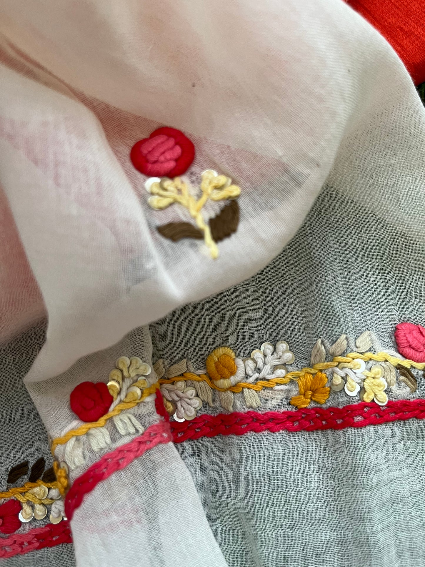 Cotton knot work embroidered dupatta and kurta bottom fabric