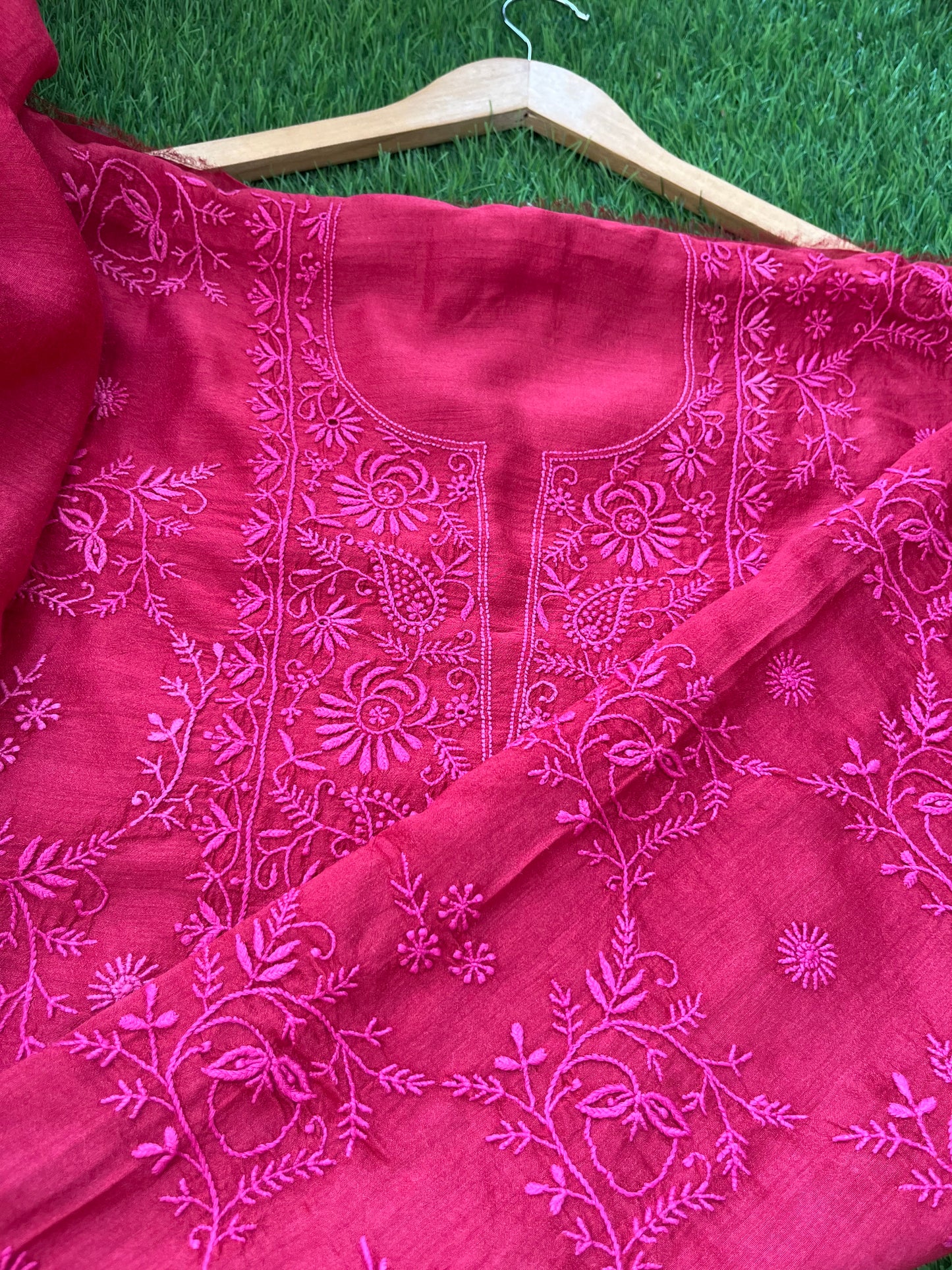 Munga Silk Chikankari kurta Dupatta