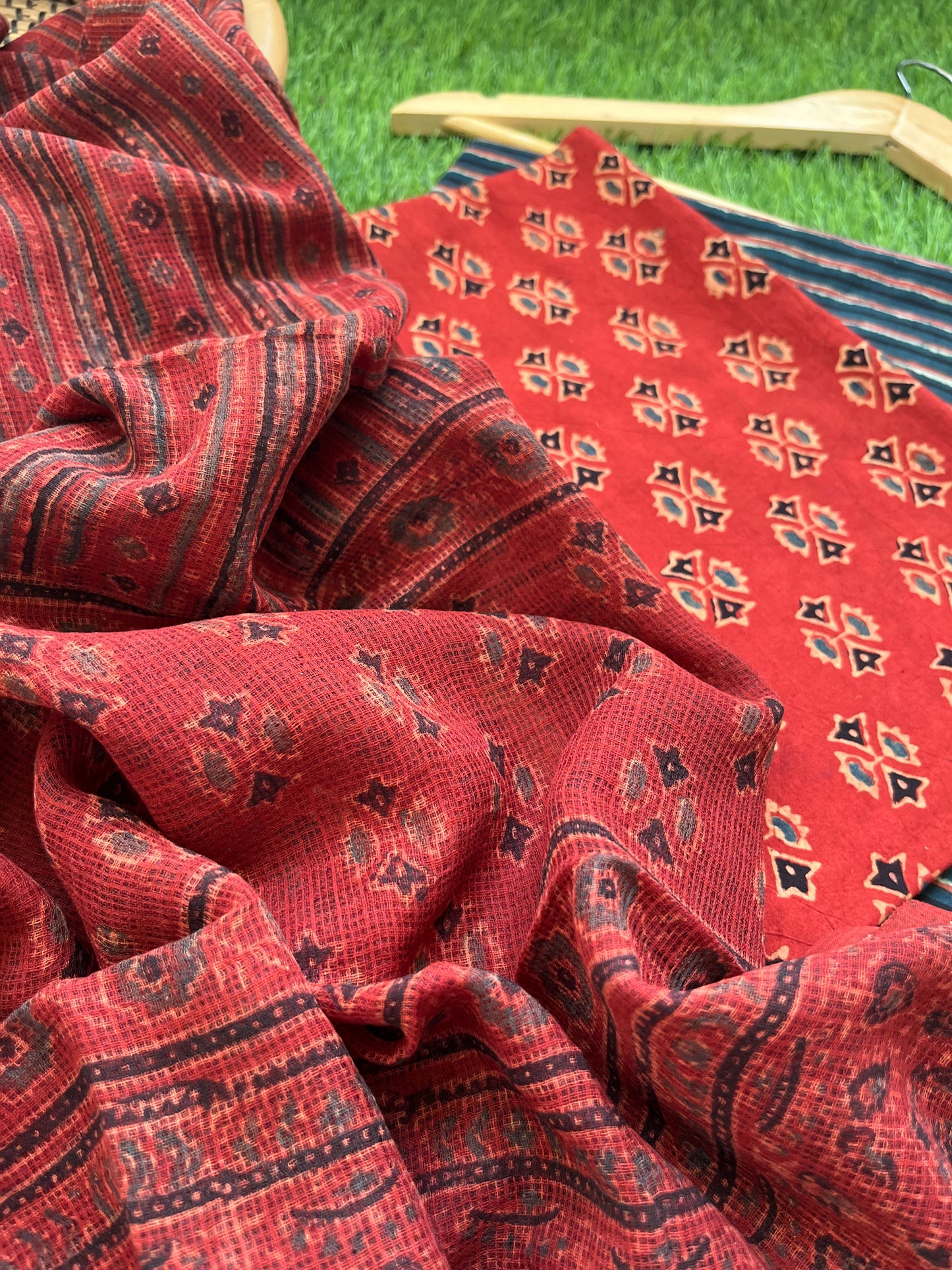 Ajrakh cotton Kurta bottom and kota doria dupatta