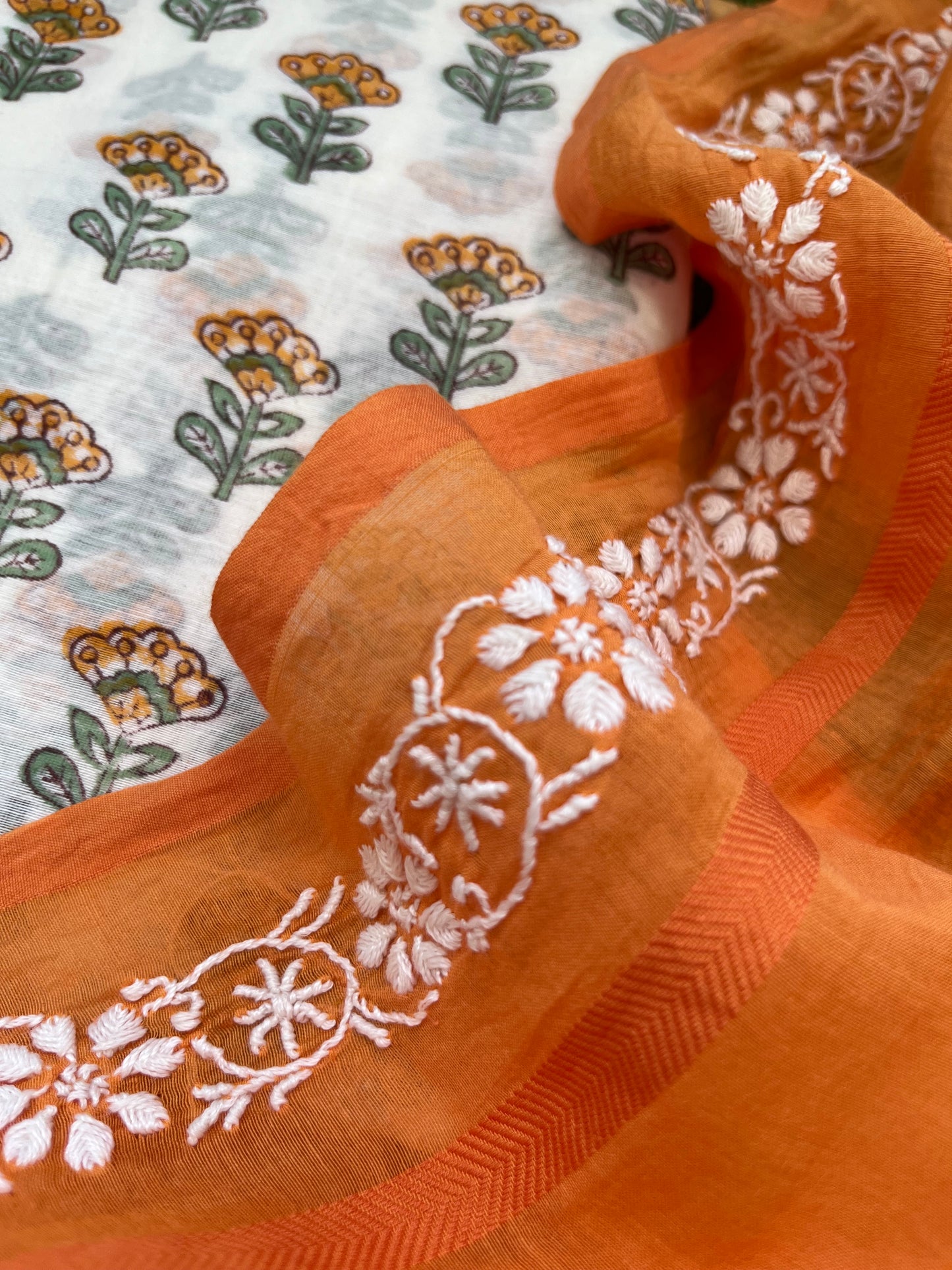 Chanderi silk Chikankari Dupatta with chanderi kurta bottom Fabric