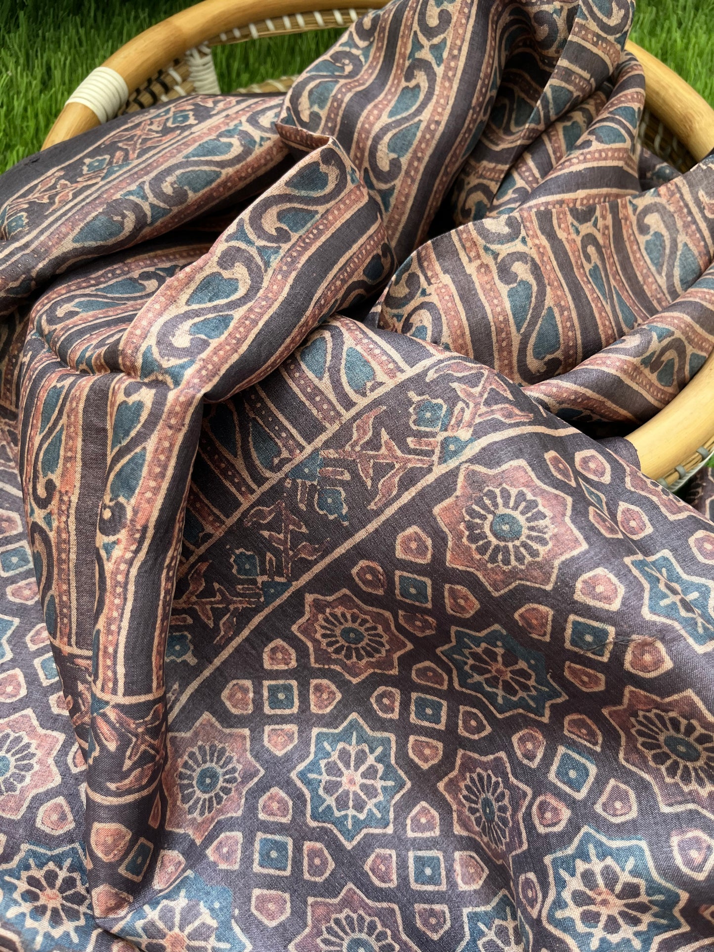 Tussar silk Ajrakh Kurta and dupatta