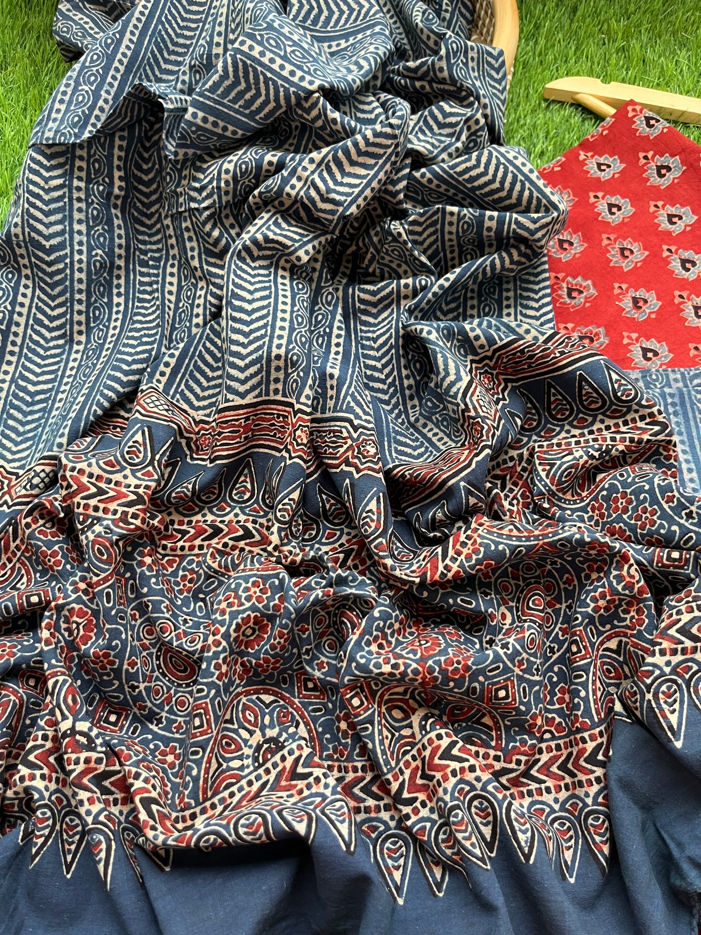Ajrakh cotton Kurta bottom and dupatta