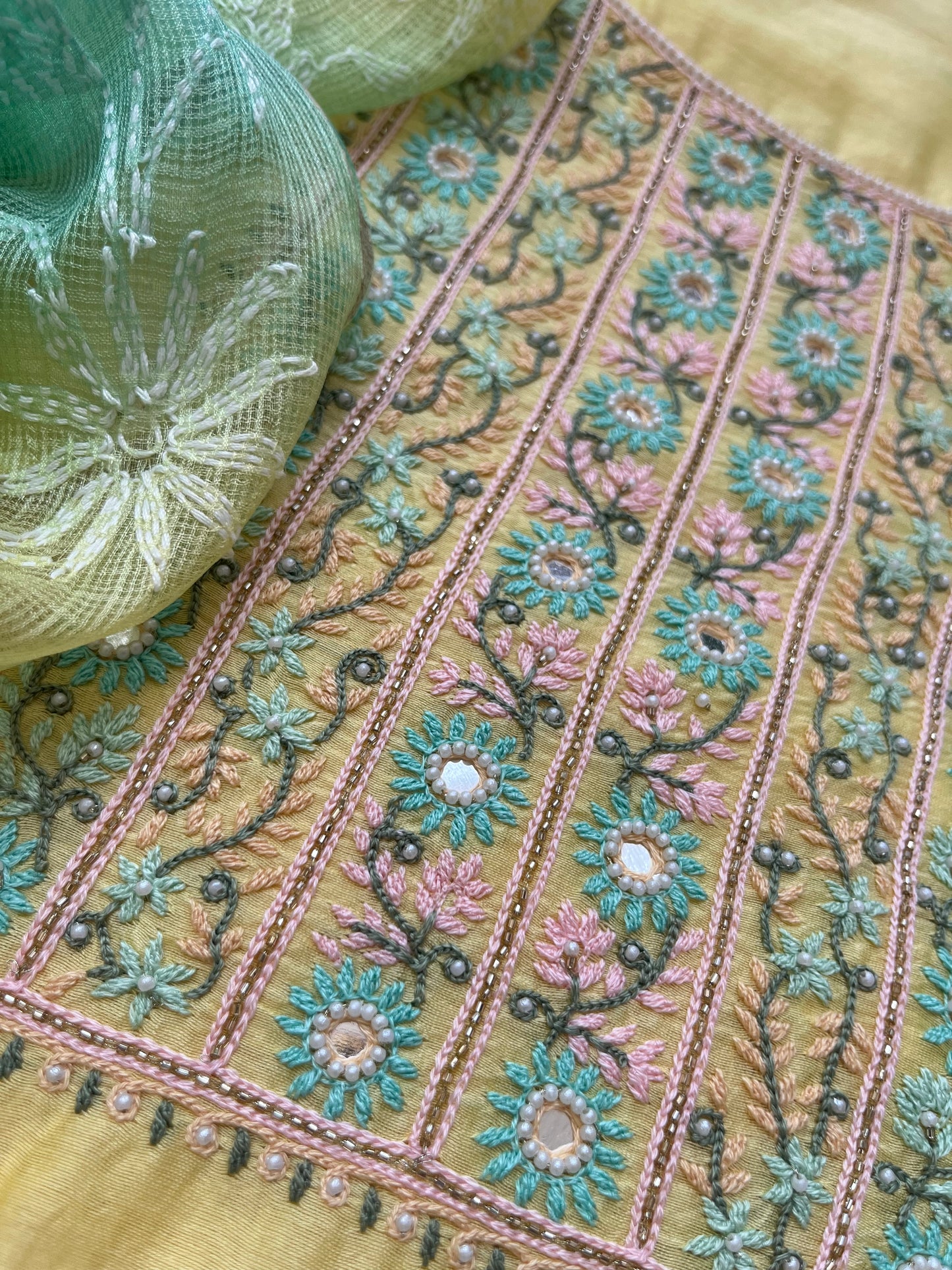 Hand embroidered chanderi kurta kota silk chikan work dupatta