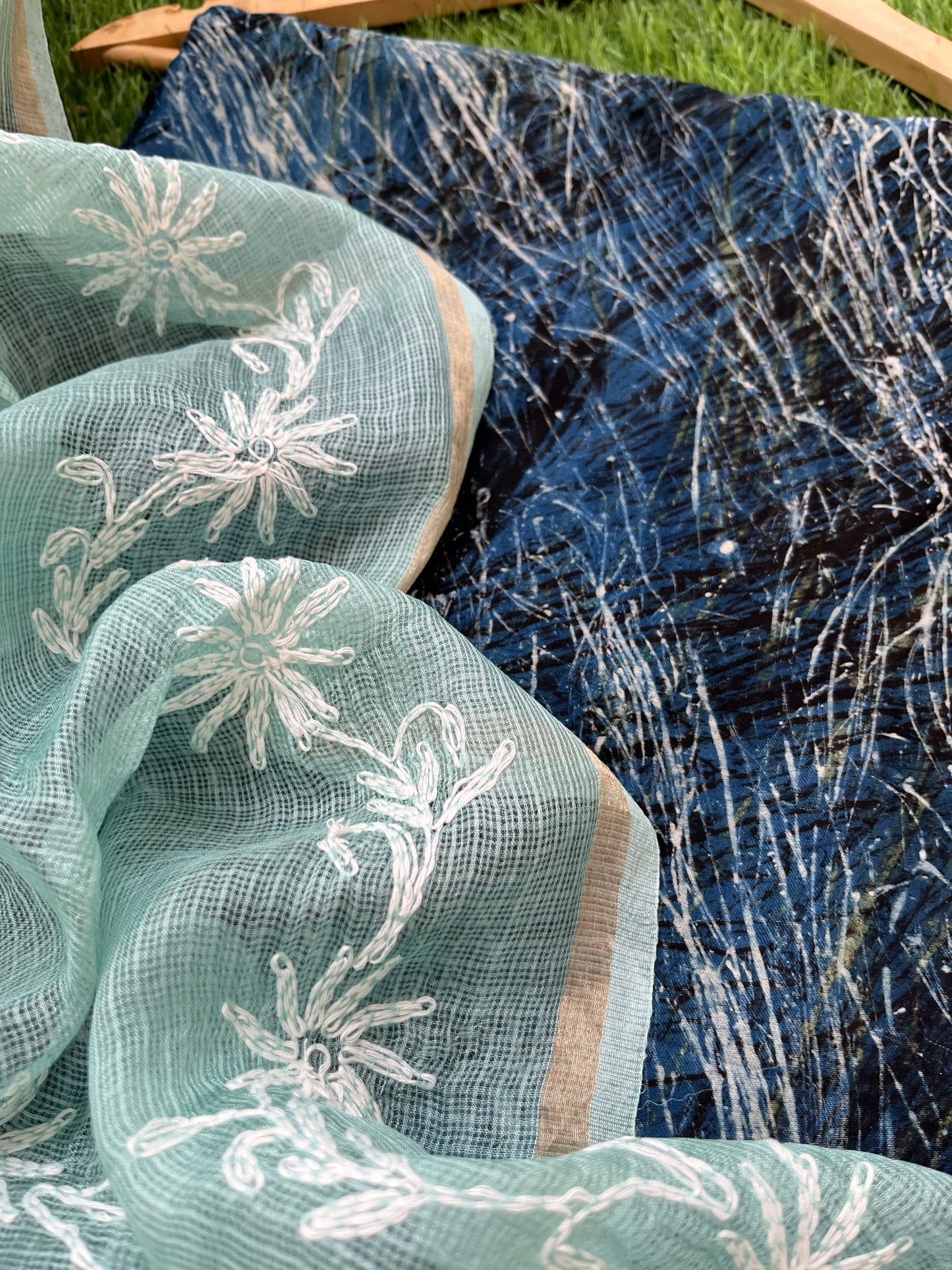 Kota silk Chikankari Dupatta with modal silk kurta bottom Fabric