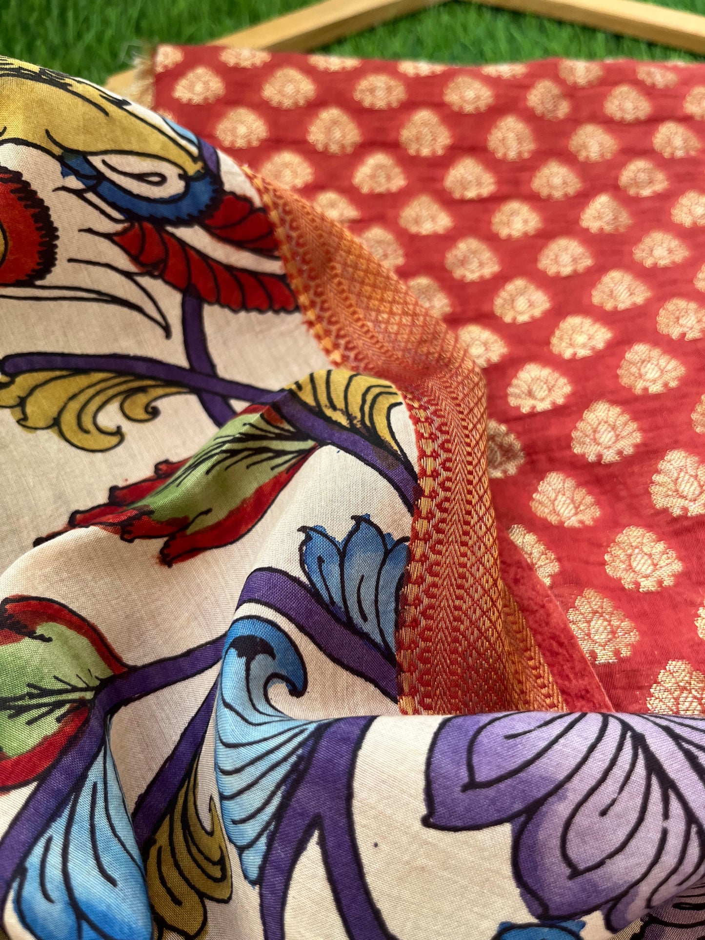 Kalamkari Dupatta with banarasi chanderi kurta glace cotton Bottom Fabric