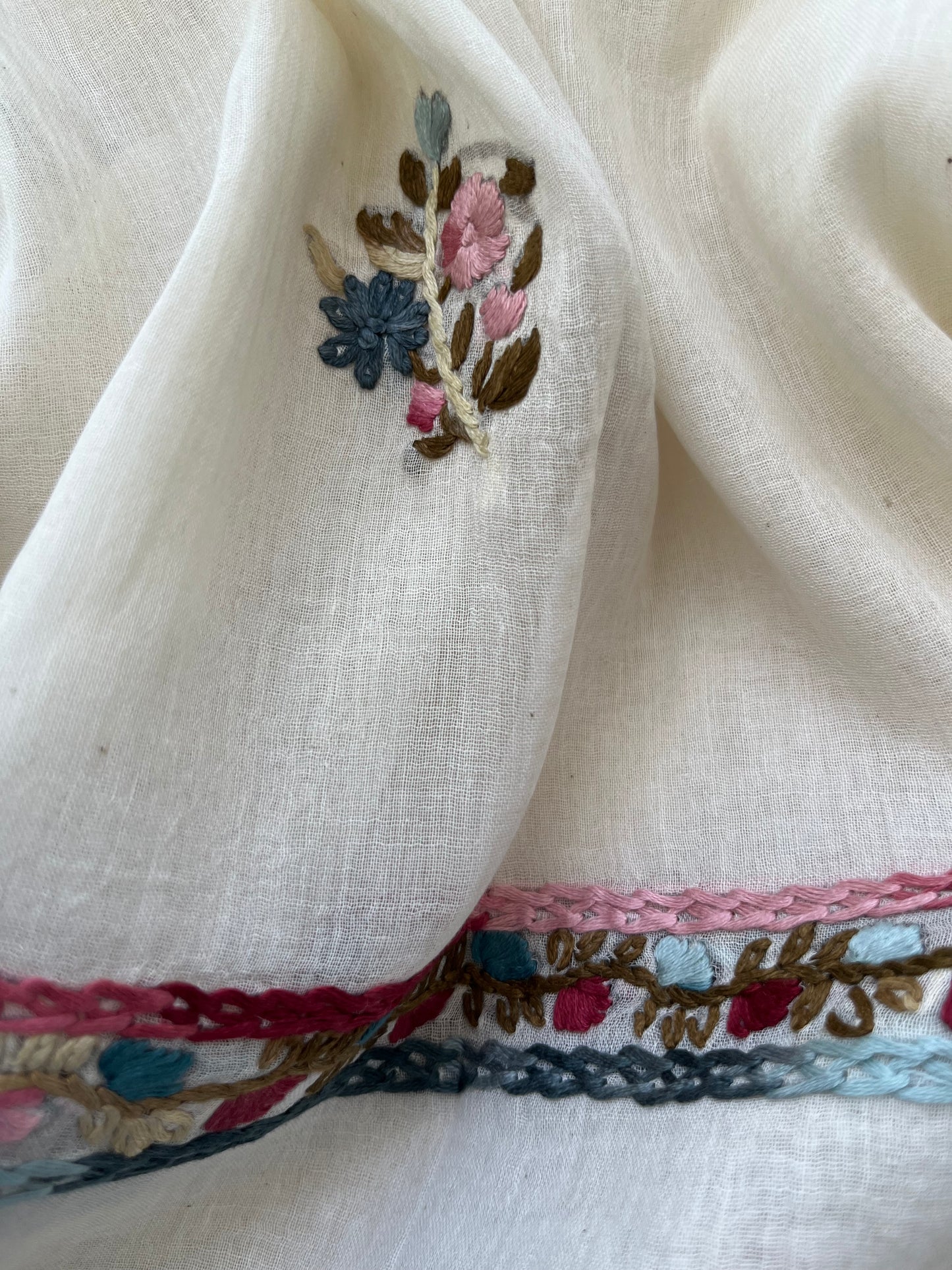 Handwoven Cotton knot work embroidered kurta dupatta and plain bottom fabric