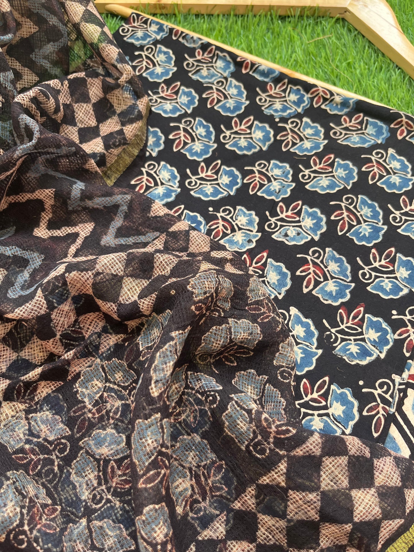 Ajrakh cotton Kurta bottom and kota doria dupatta