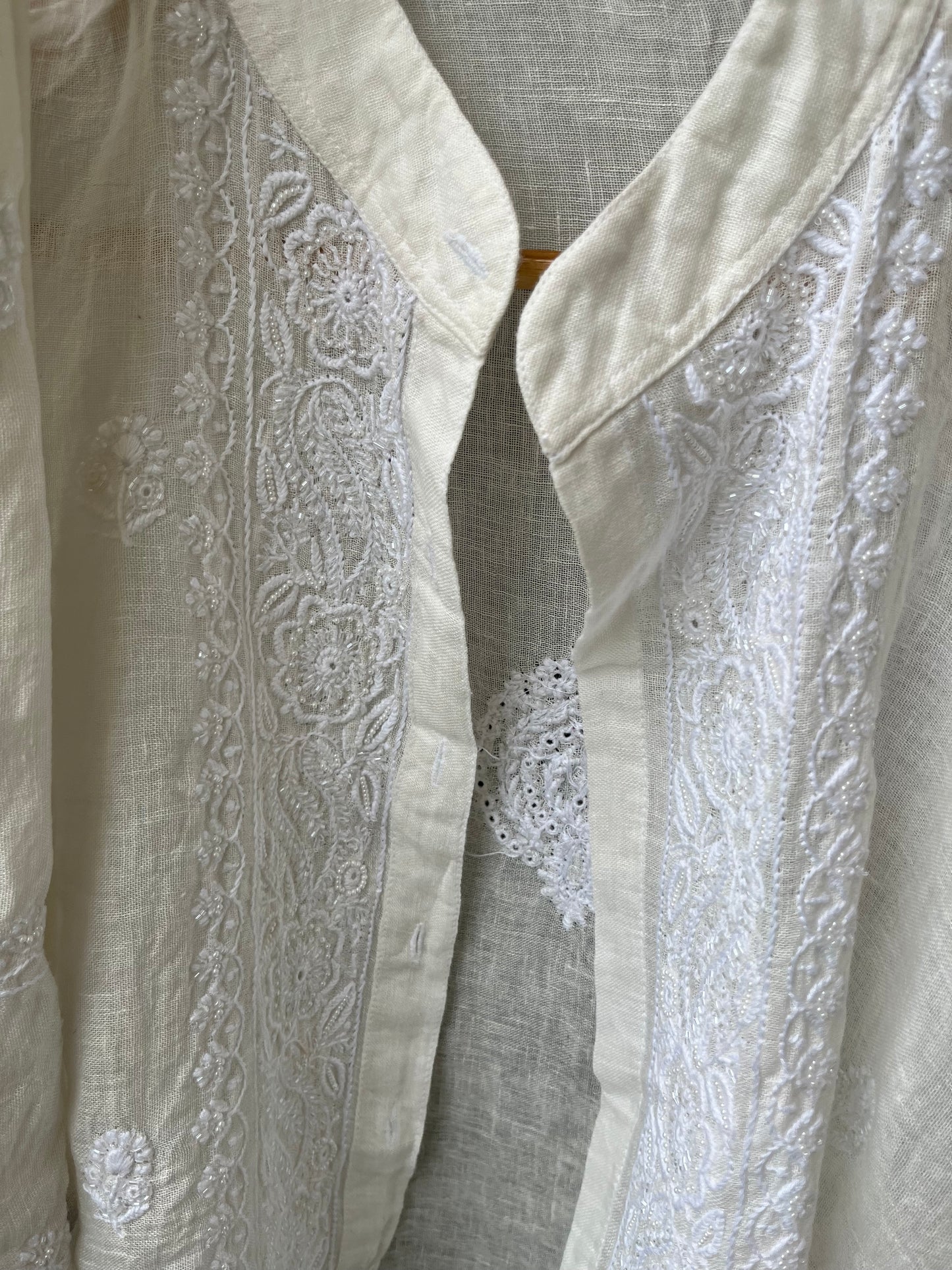 Linen chikan shirt and a-bottom-coord set