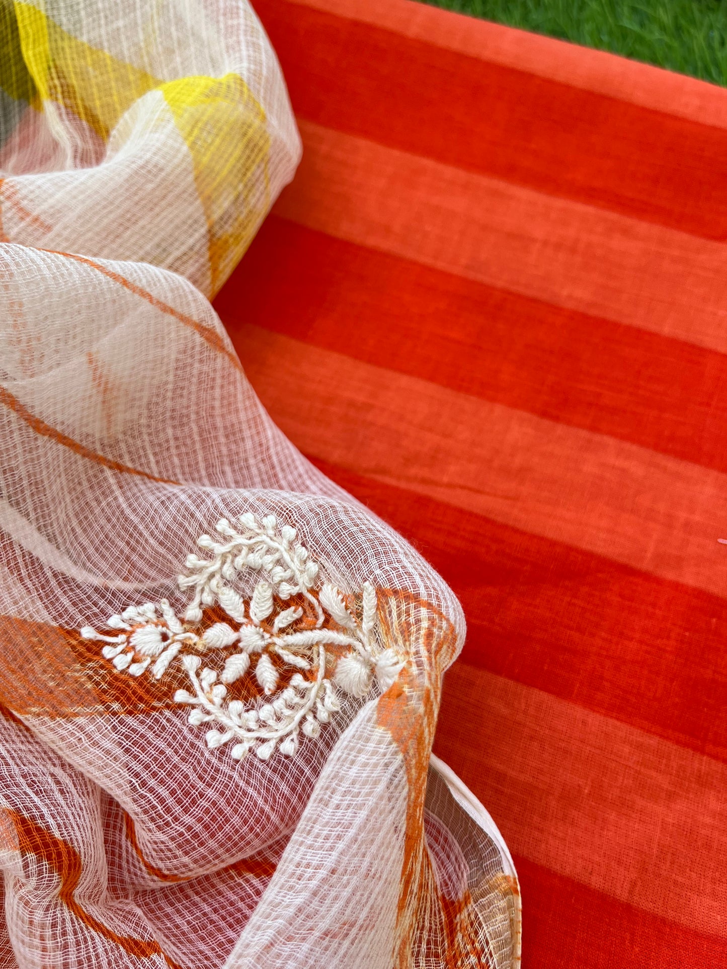 रोज़ाना :kota doria Chikankari Dupatta with cotton block print kurta bottom Fabric