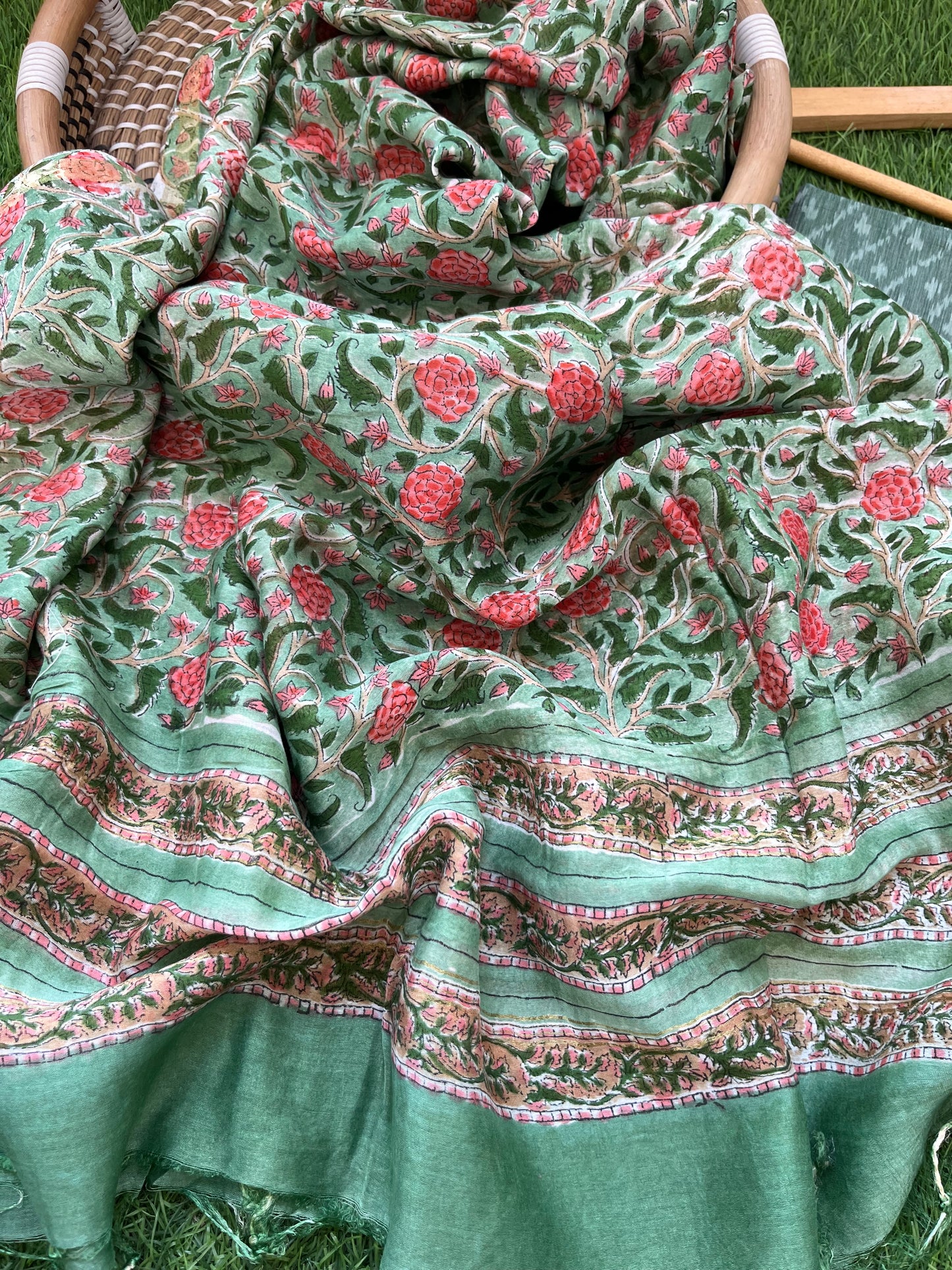 Chanderi block print dupatta ikkat kurta