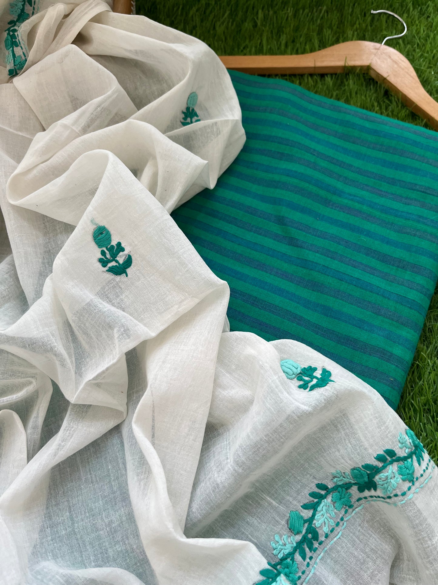Cotton knot work embroidered dupatta and mangalgiri kurta bottom fabric