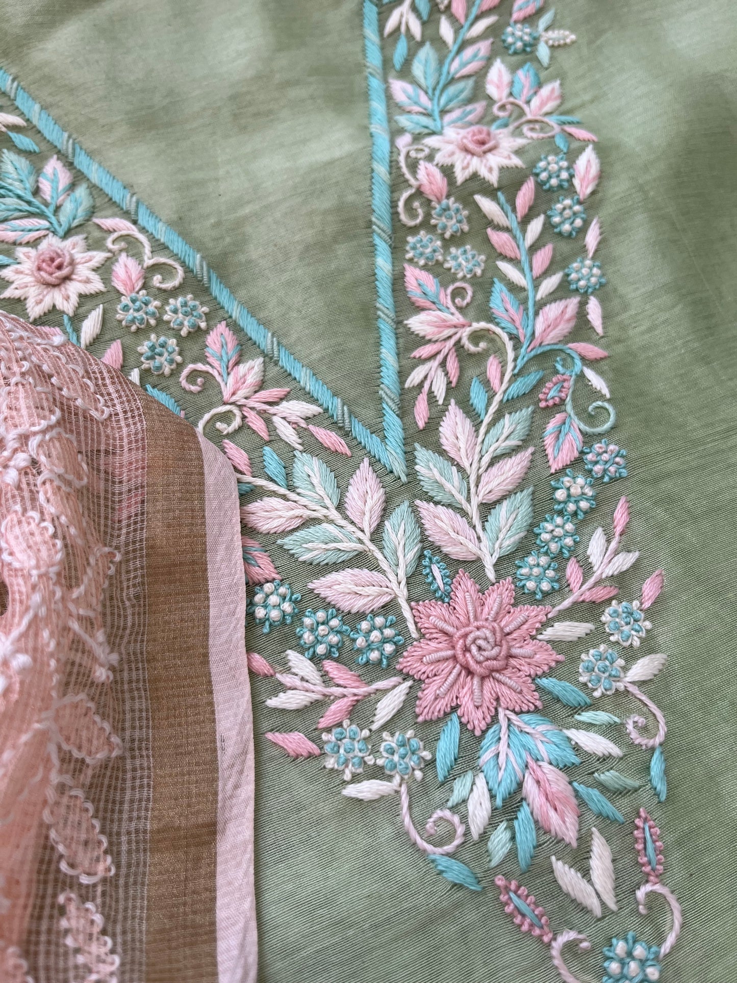 Hand embroidered chanderi kurta kota silk chikan work dupatta