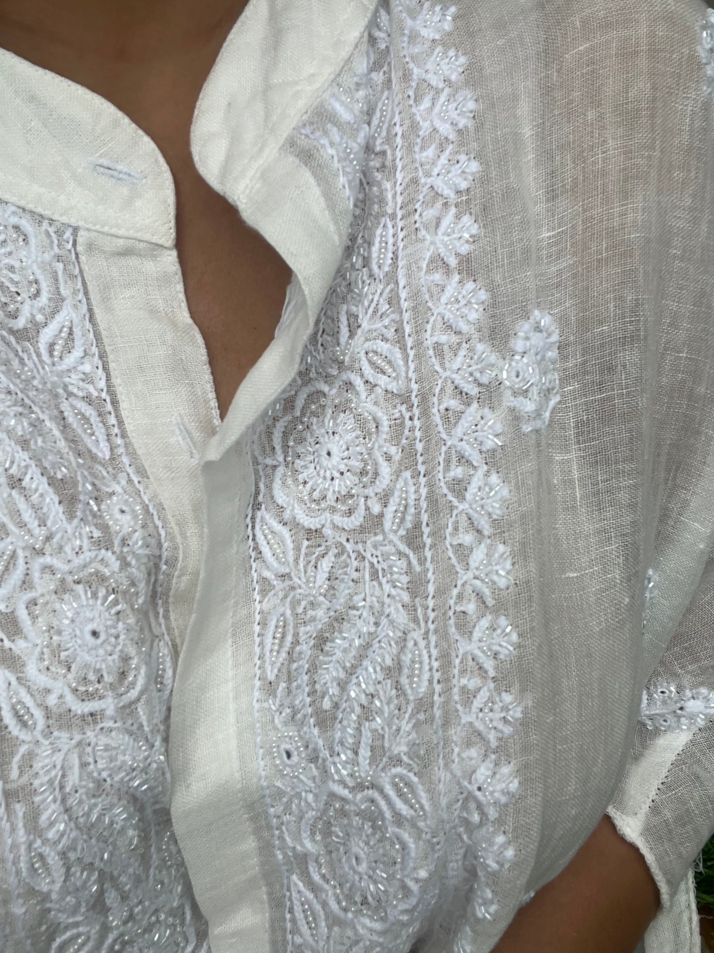 Linen chikan shirt and a-bottom-coord set