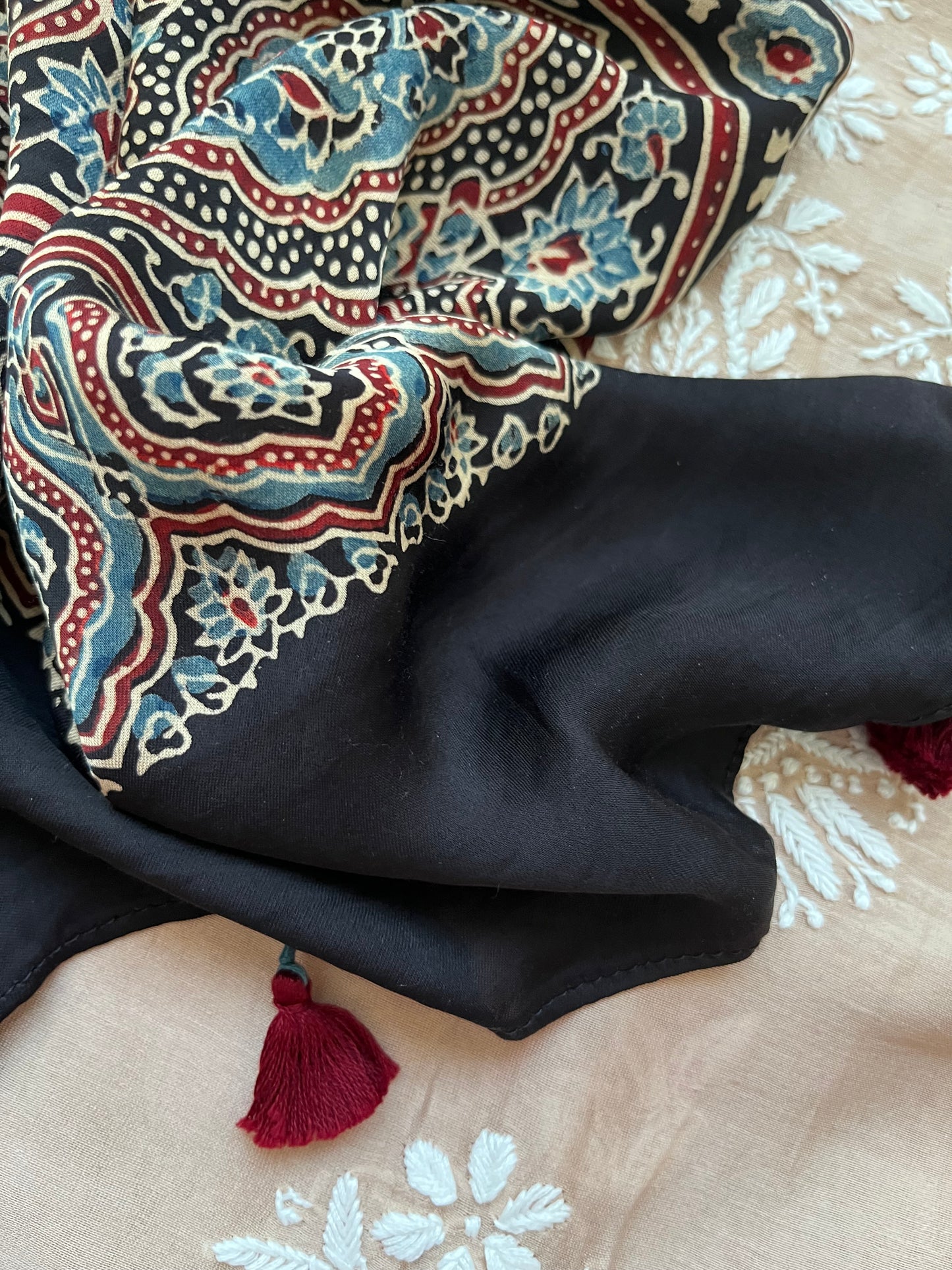 Chanderi Chikankari Kurta ajrakh Dupatta